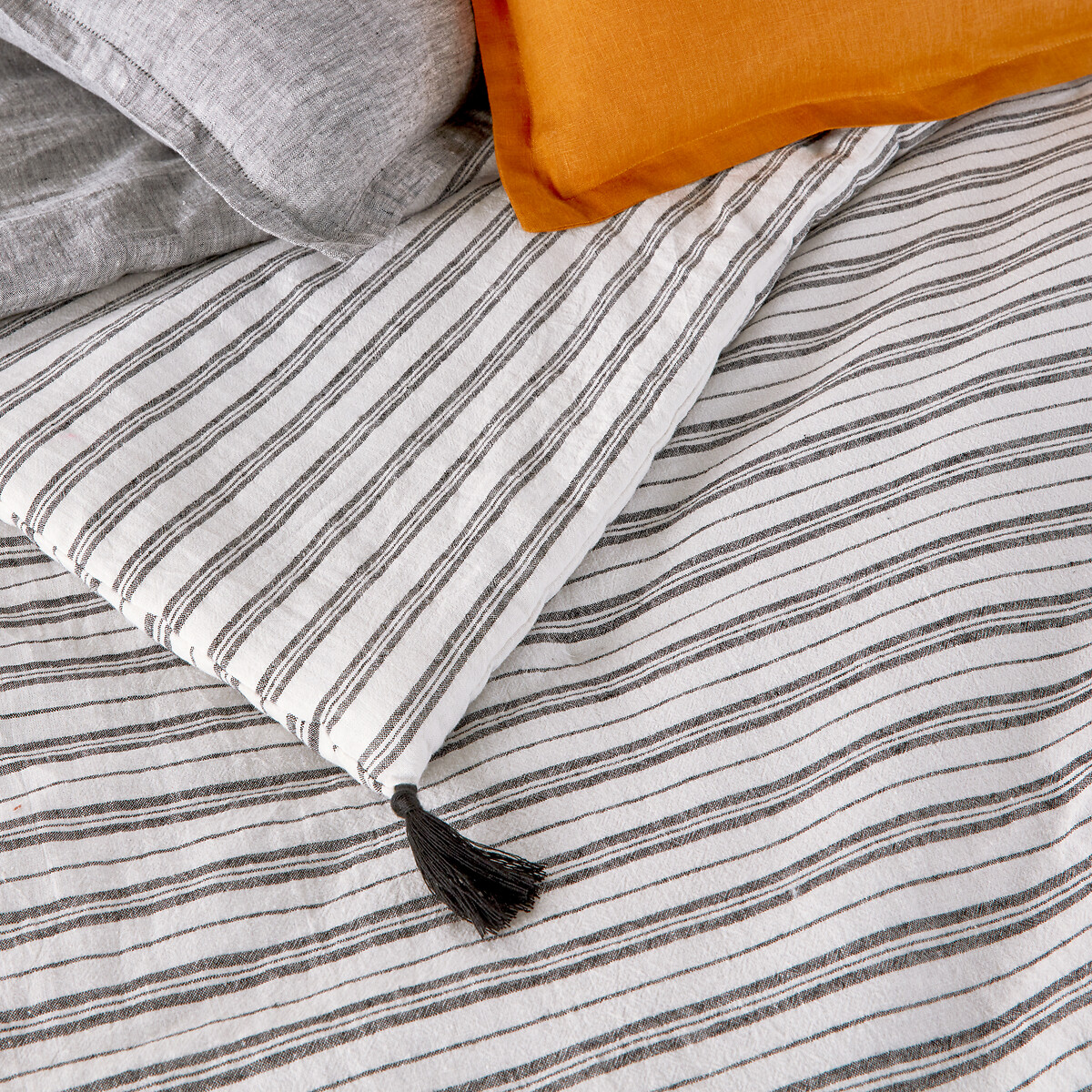 Одеяло LaRedoute В полоску из льна и хлопка Lacanau 150 x 150 см бежевый, размер 150 x 150 см - фото 2