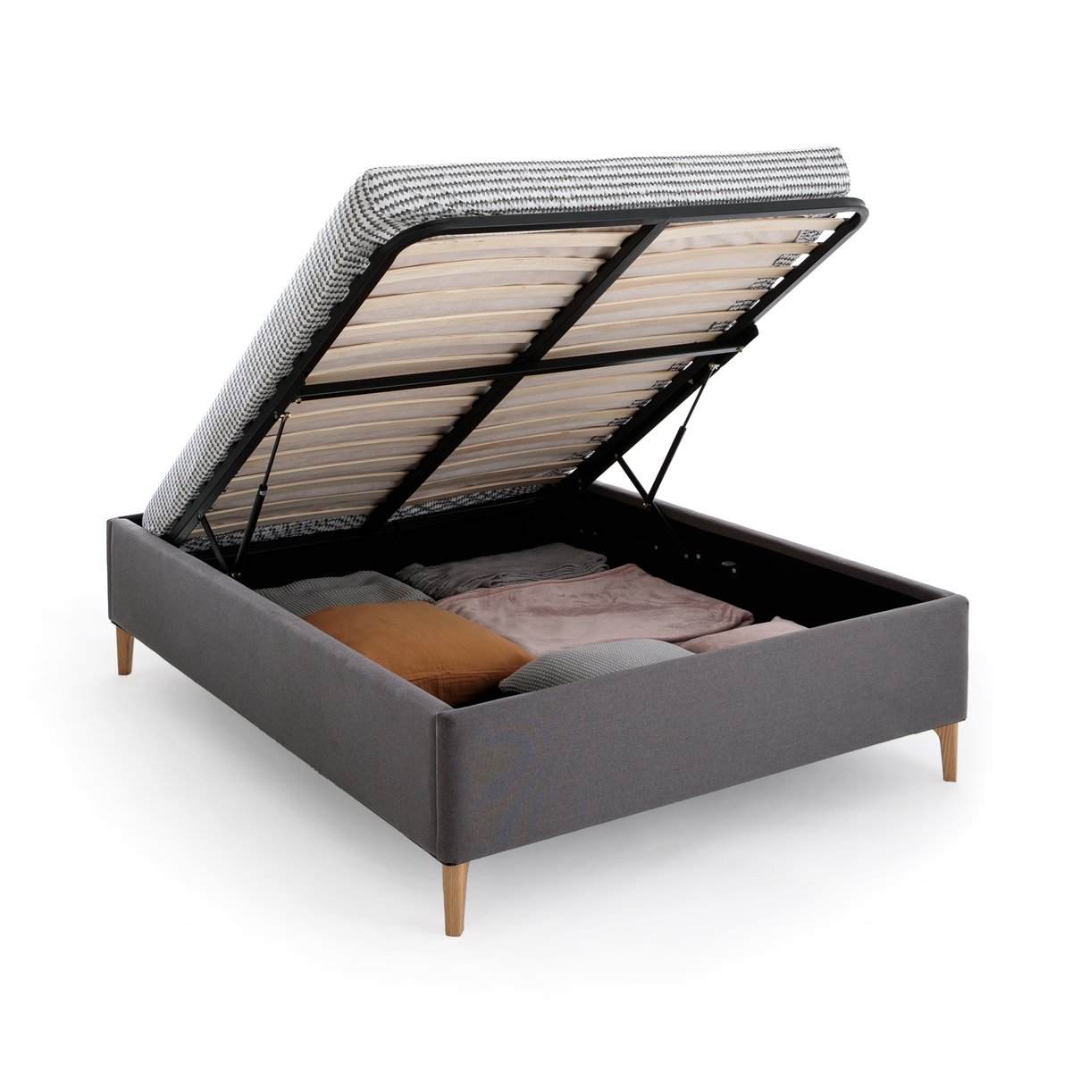 Кровать La Redoute С сундуком с приподнимаемым реечным основанием Idaho 140 x 190 см серый, размер 140 x 190 см - фото 4