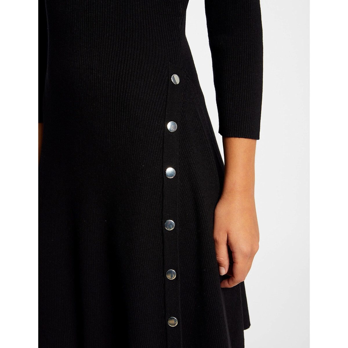 Платье-пуловер В форме трапеции вставки с пуговицами XS черный LaRedoute, размер XS - фото 3