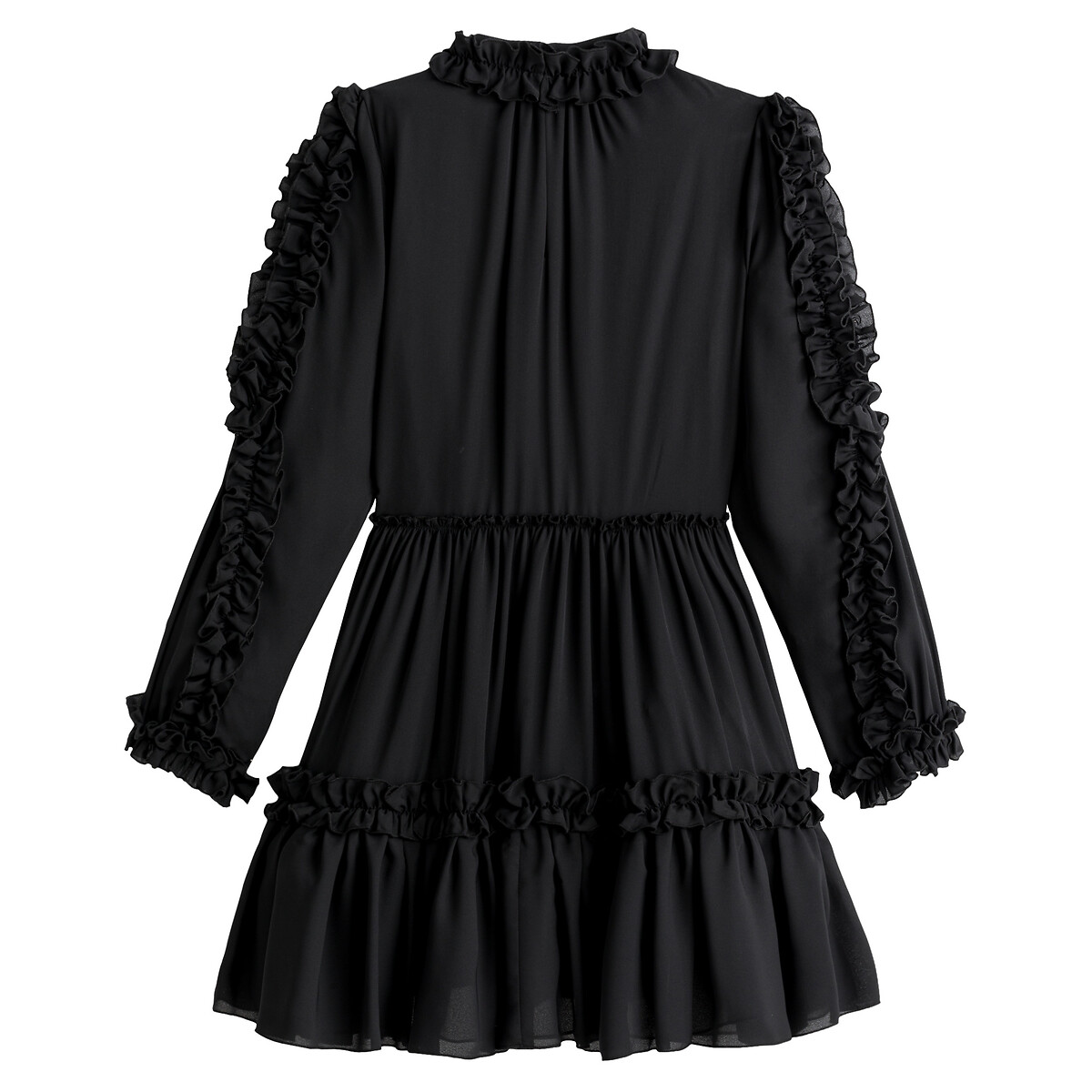 Платье LaRedoute Короткое с воротником с воланом длинные рукава 48 черный, размер 48 - фото 1