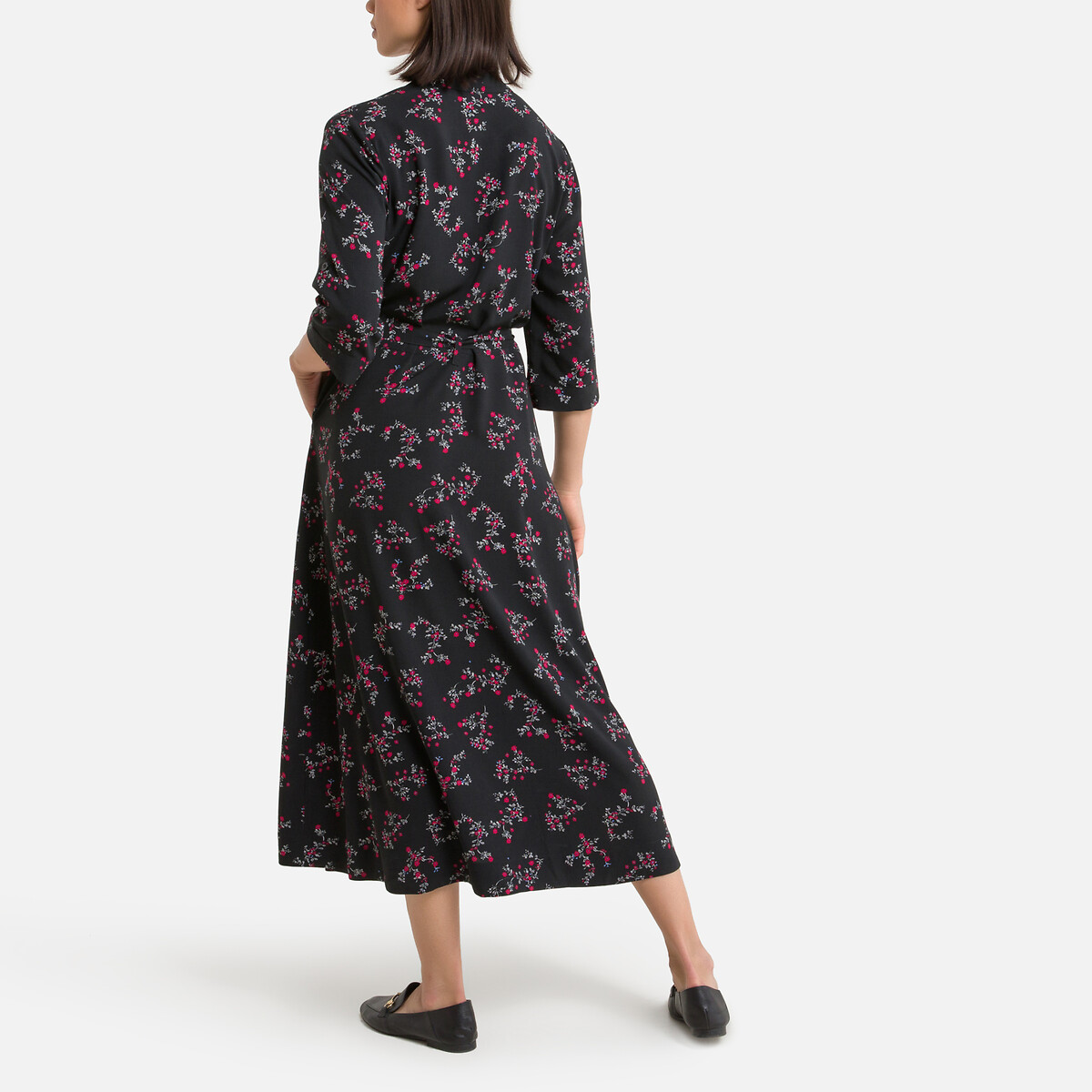 Платье LaRedoute Расклешенное с цветочным принтом длинное 54 черный, размер 54 - фото 4