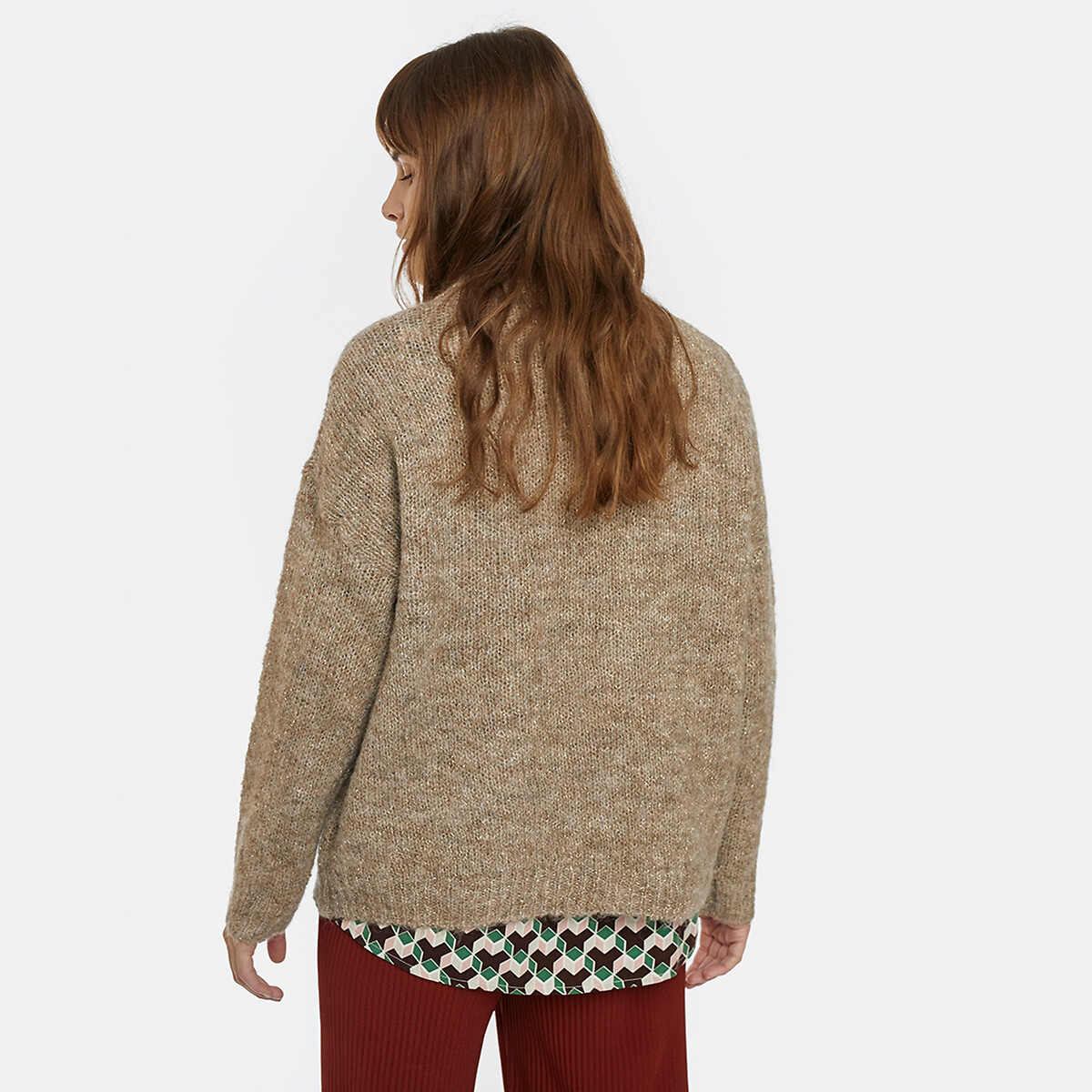 Пуловер La Redoute Из плотного трикотажа с круглым вырезом M бежевый, размер M - фото 3