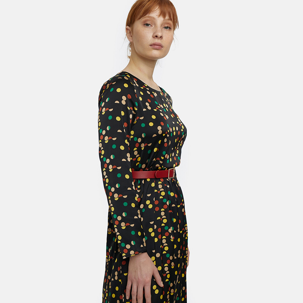 Платье-миди La Redoute С принтом длинные рукава XS черный, размер XS - фото 2