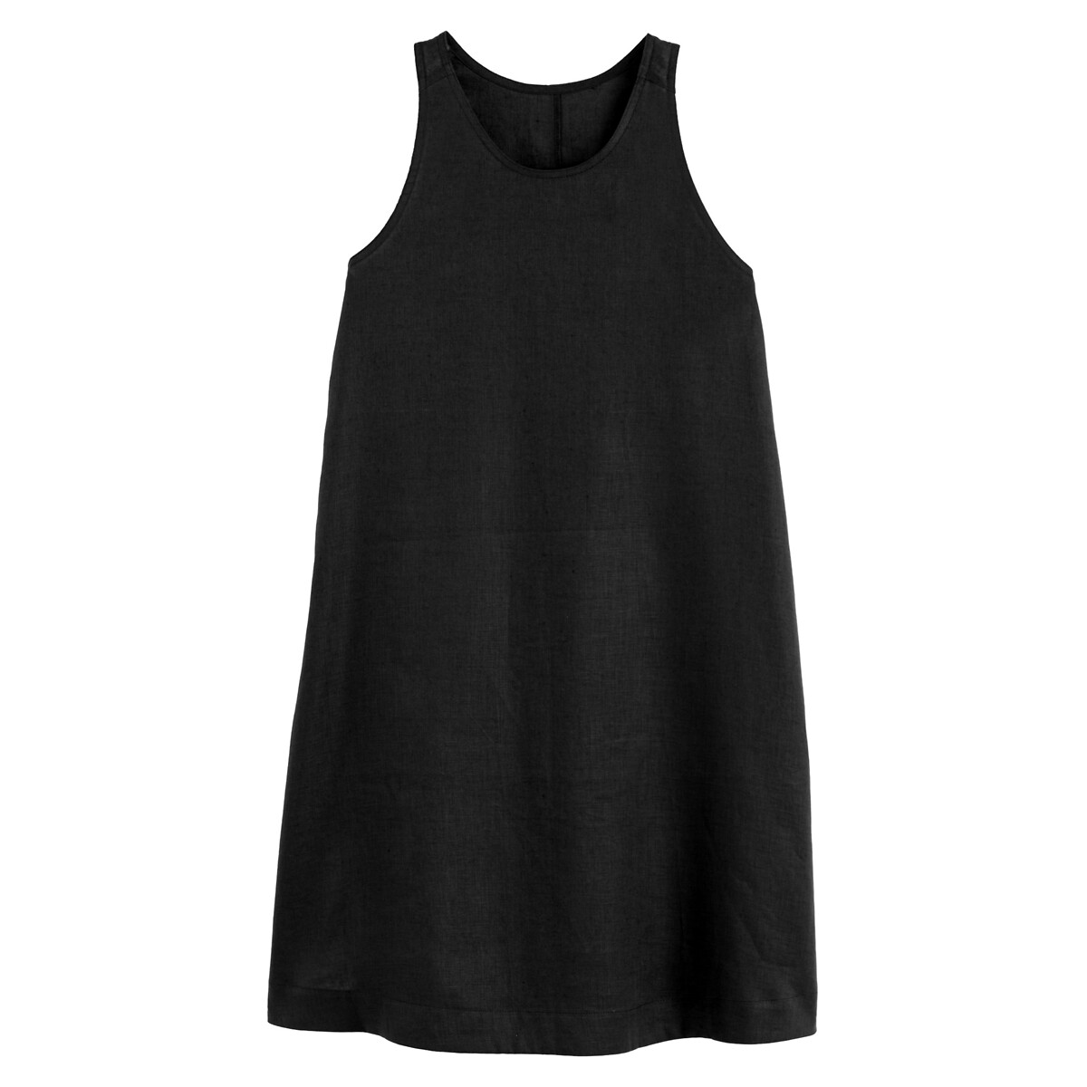 Платье LA REDOUTE COLLECTIONS Из льна короткое расклешенное с круглым вырезом без рукавов 48 черный, размер 48 - фото 5