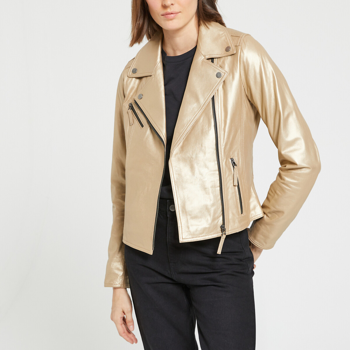 Куртка из кожи с металлическим отливом на молнии CLUB METAL  S золотистый LaRedoute, размер S