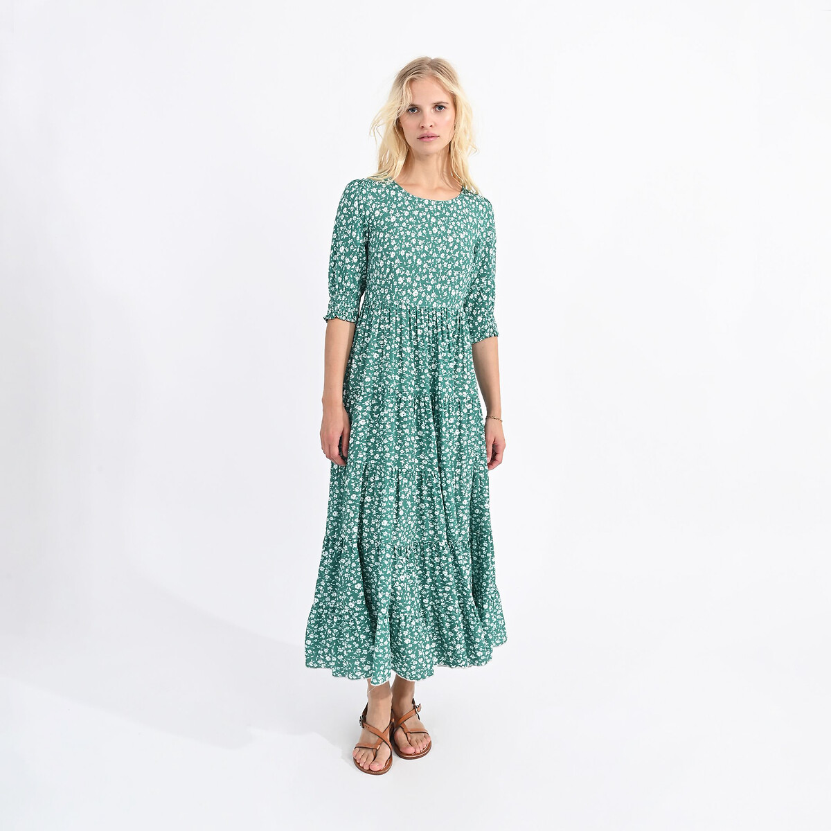 Платье длинное с цветочным принтом XL зеленый платье длинное с тропическим принтом caledonia xl синий