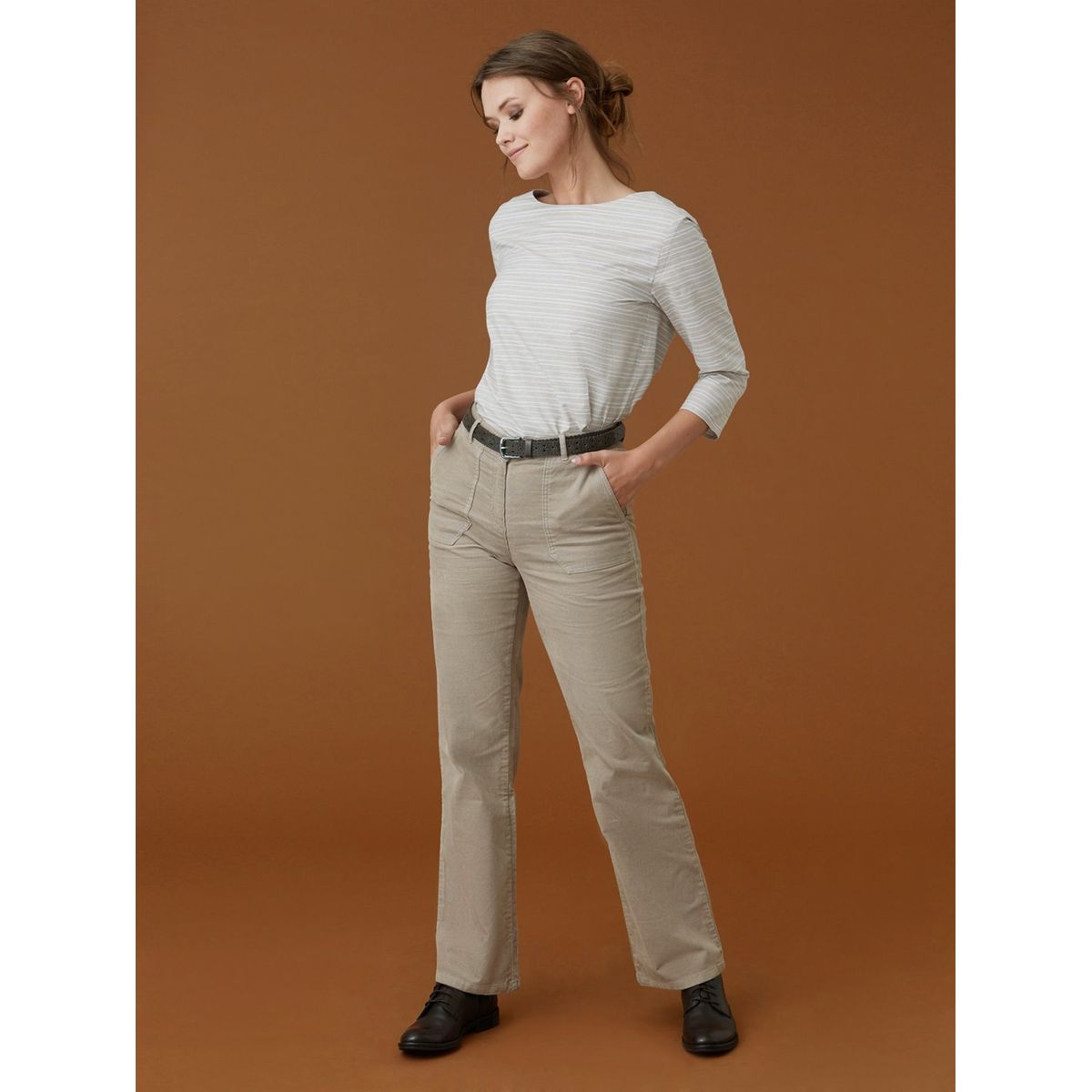 Pantalon femme velours côtelé coupe large, MINAMI