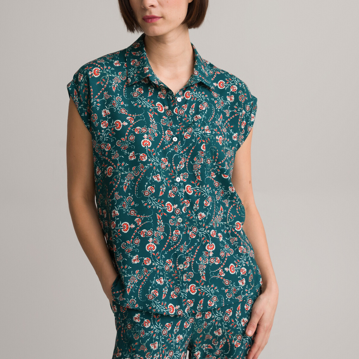 Рубашка С цветочным принтом без рукавов 50 (FR) - 56 (RUS) зеленый