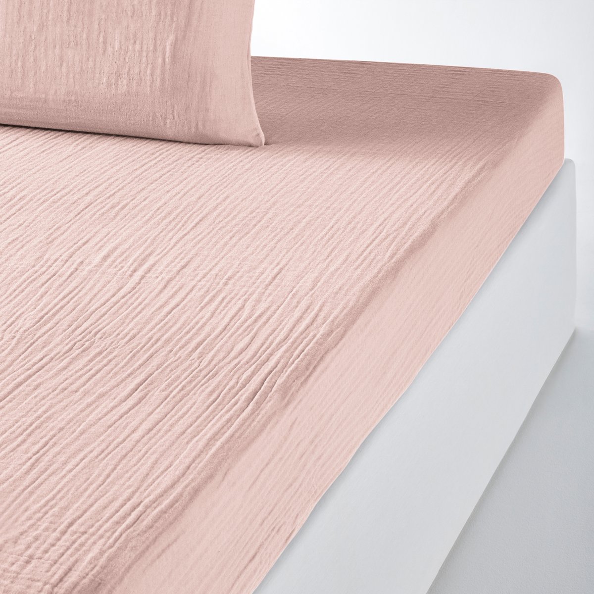 Простыня натяжная однотонная из хлопчатобумажной газовой ткани Snow 90 x 190 см розовый