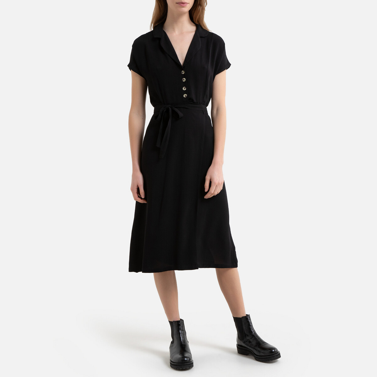 Платье La Redoute Из биохлопка с короткими рукавами ROBERTA XS черный, размер XS - фото 1