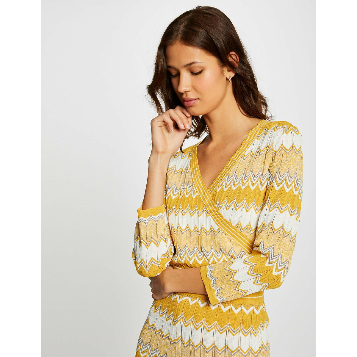 Пуловер MORGAN С рукавами 34 в полоску XS желтый, размер XS - фото 1