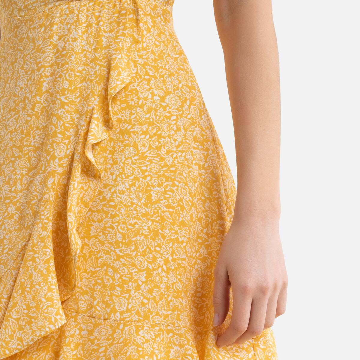 Платье LaRedoute Короткое с запахом с цветочным рисунком S желтый, размер S - фото 3