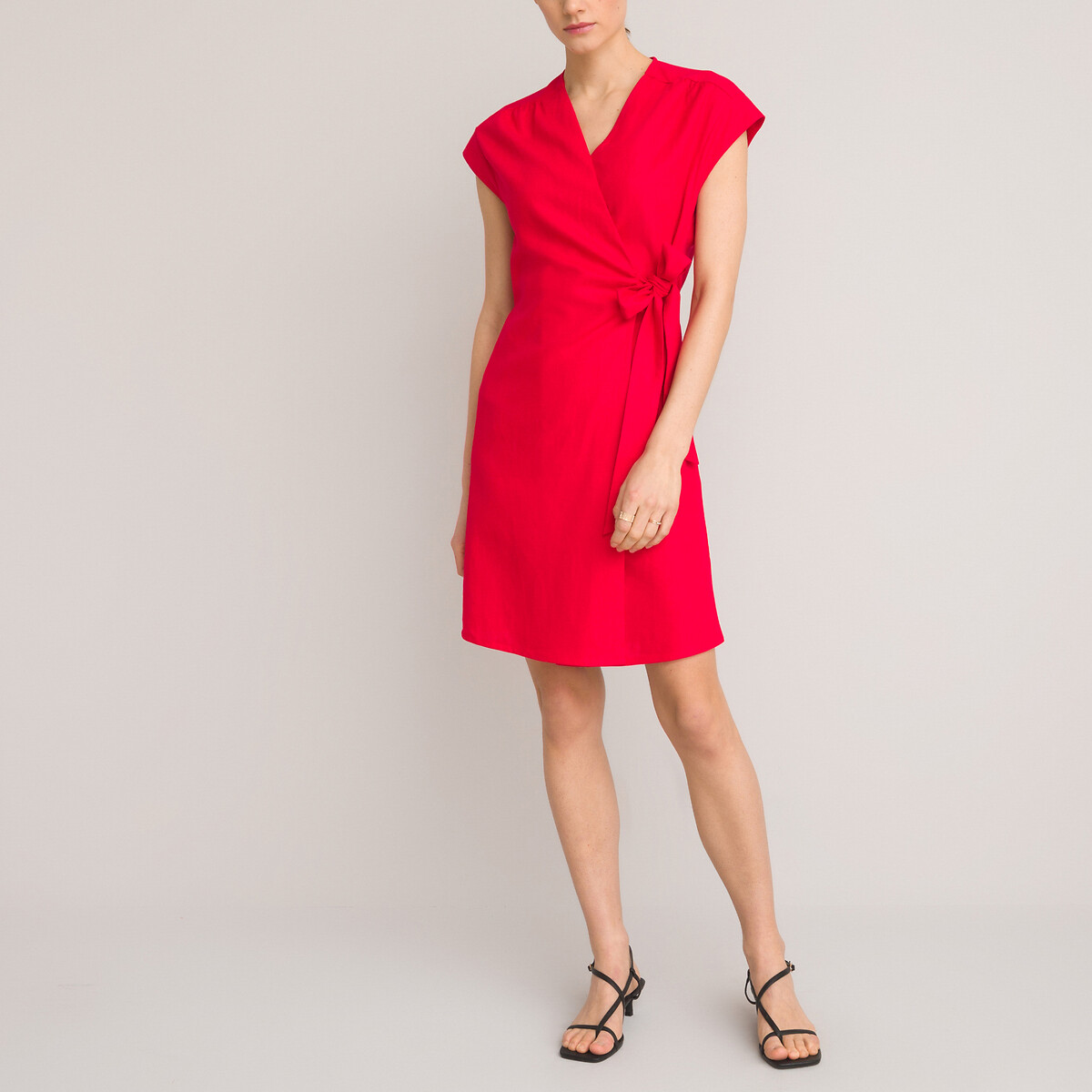 Платье LA REDOUTE COLLECTIONS Короткое с запахом с короткими рукавами 48 красный, размер 48 - фото 2