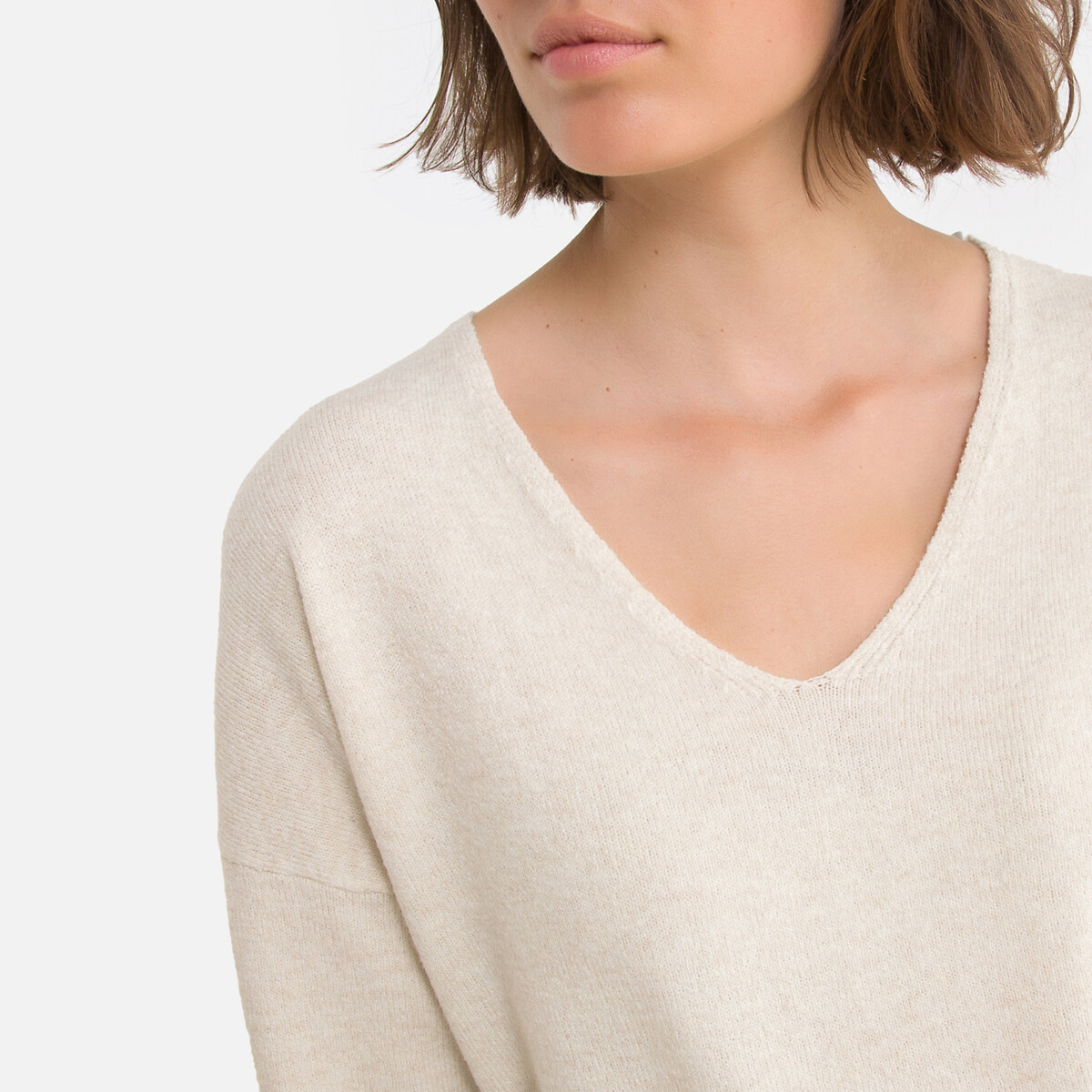 Пуловер LaRedoute С V-образным вырезом из тонкого трикотажа S бежевый, размер S - фото 3