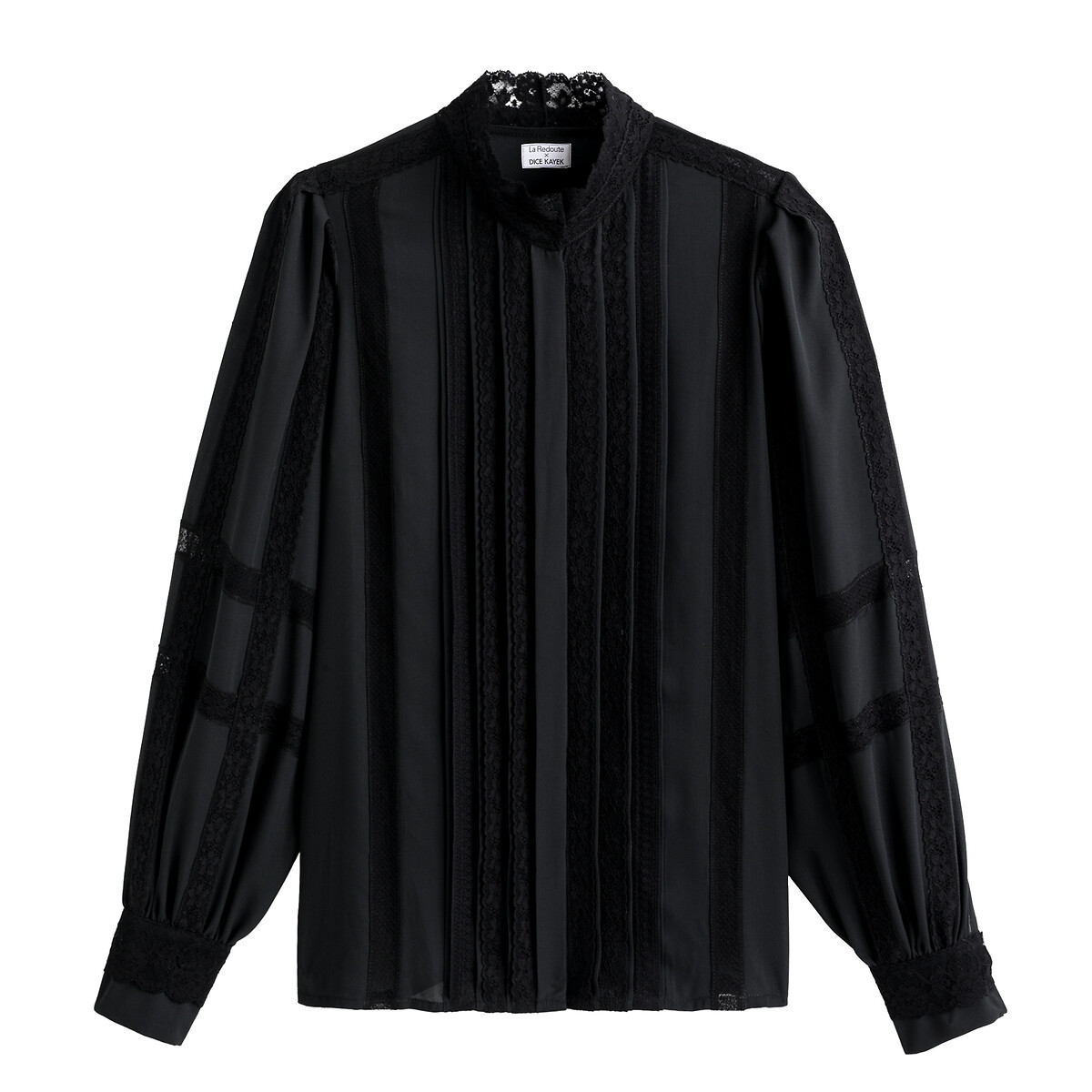 Блузка Прямая с воротником с вышивкой и длинными рукавами 34 (FR) - 40 (RUS) черный