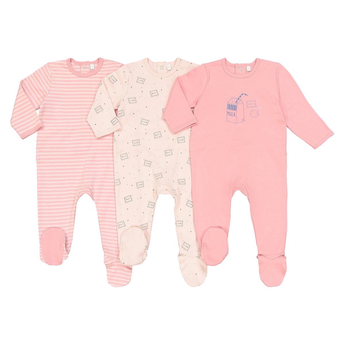 

Комплект из 3 пижам из хлопка, 0 мес. - 3 года, Розовый