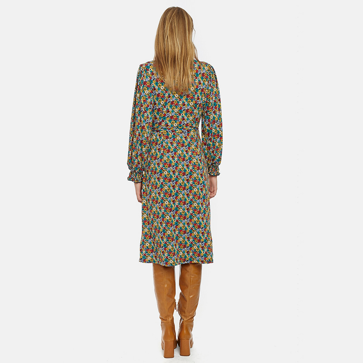 Платье La Redoute С цветочным узором длинные рукава V-образный вырез XL разноцветный, размер XL - фото 3