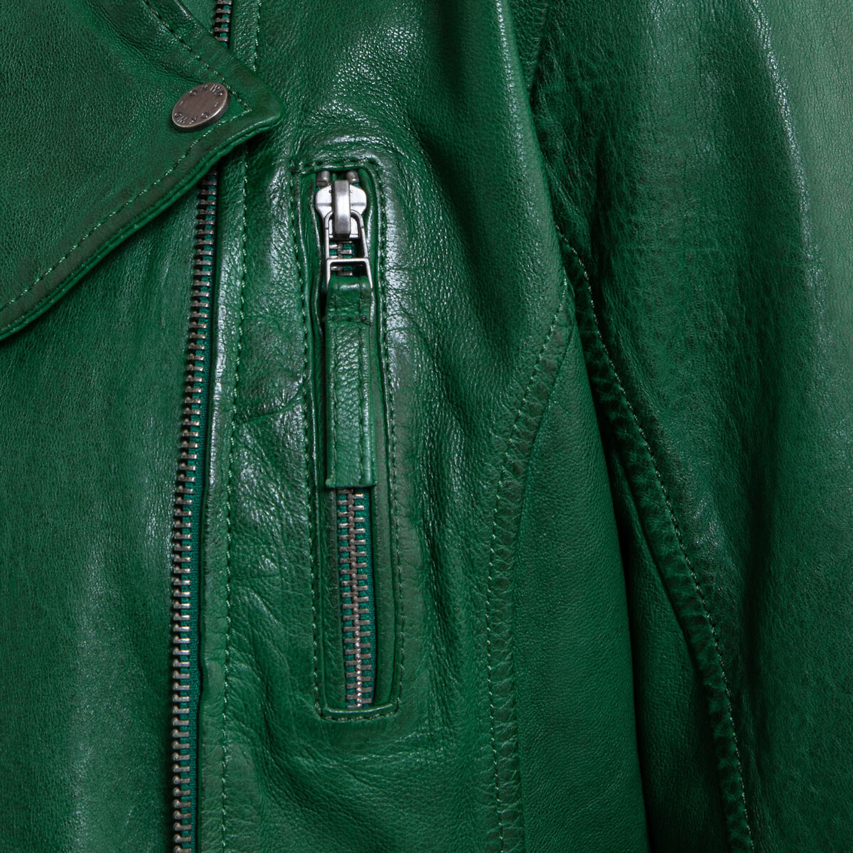 Куртка LaRedoute В байкерском стиле из овечьей кожи CAMERA S зеленый, размер S - фото 4