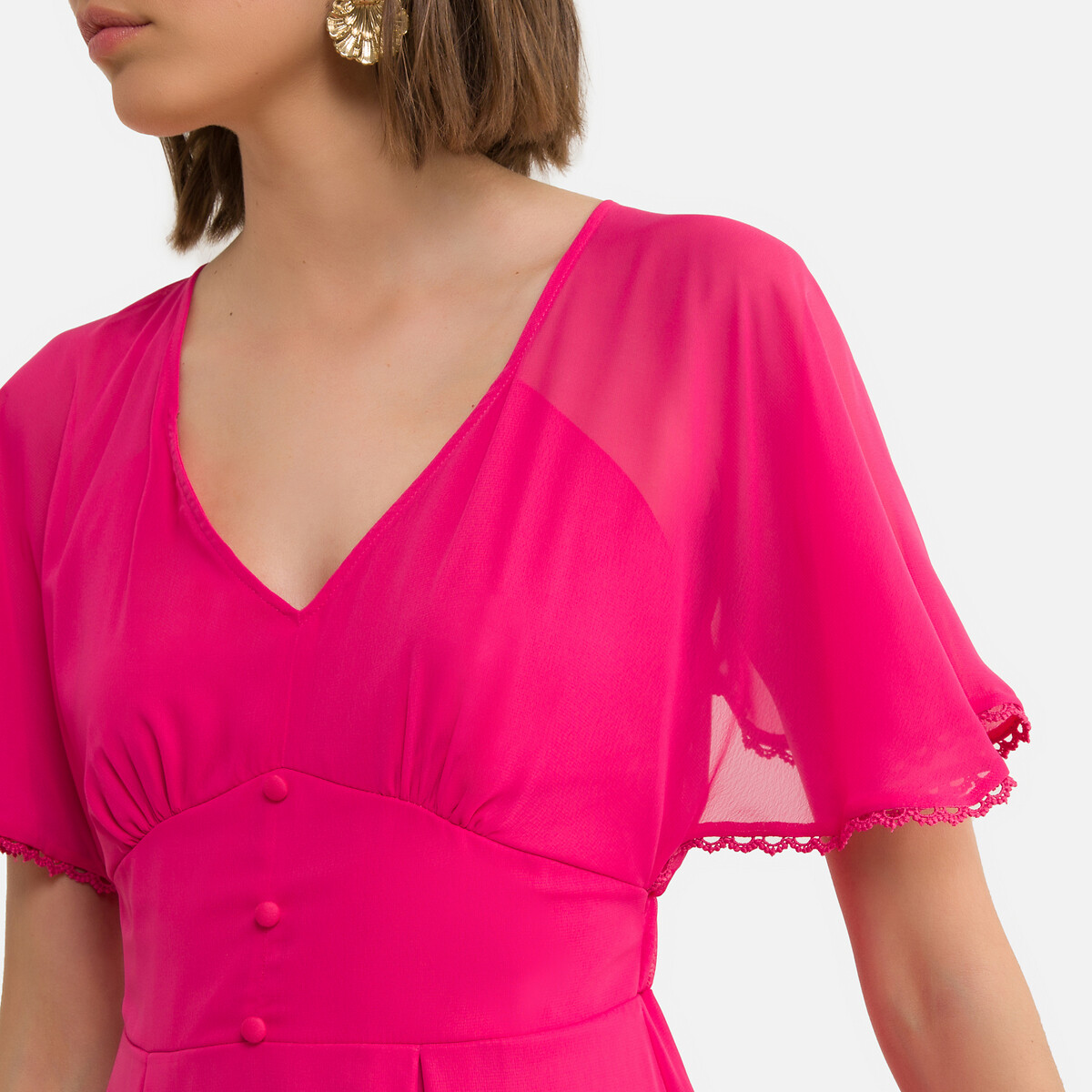 Платье LaRedoute Короткое с короткими рукавами V-образный вырез 42 розовый, размер 42 - фото 3