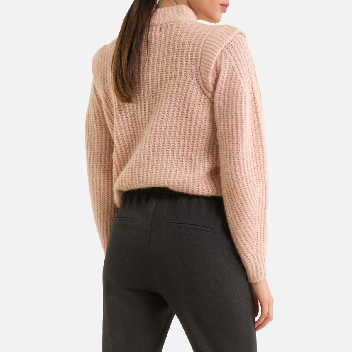 Пуловер LaRedoute Из плотного трикотажа вставки на плечах XS розовый, размер XS - фото 4