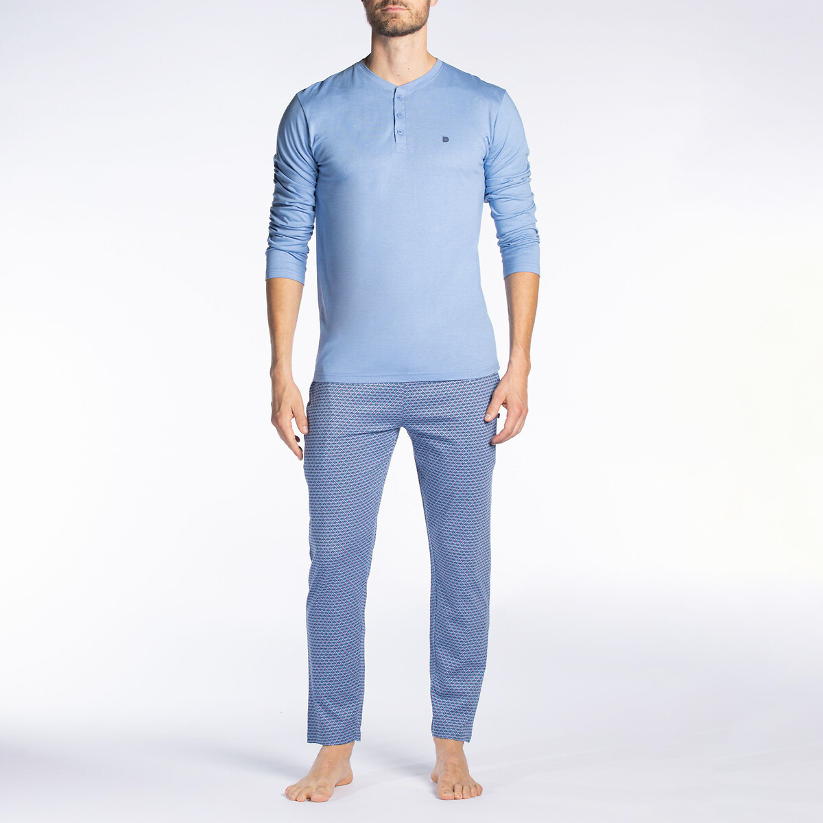Пижама длинная с тунисским вырезом из хлопкового модала  XXL синий