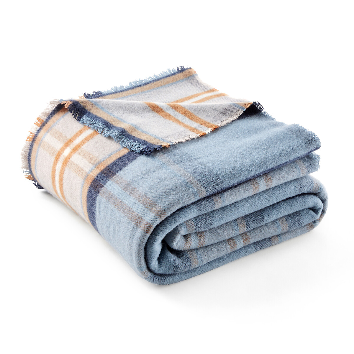 Одеяло LaRedoute Из смешанной шерсти в шотландскую клетку Aukland 240 x 220 см синий, размер 240 x 220 см