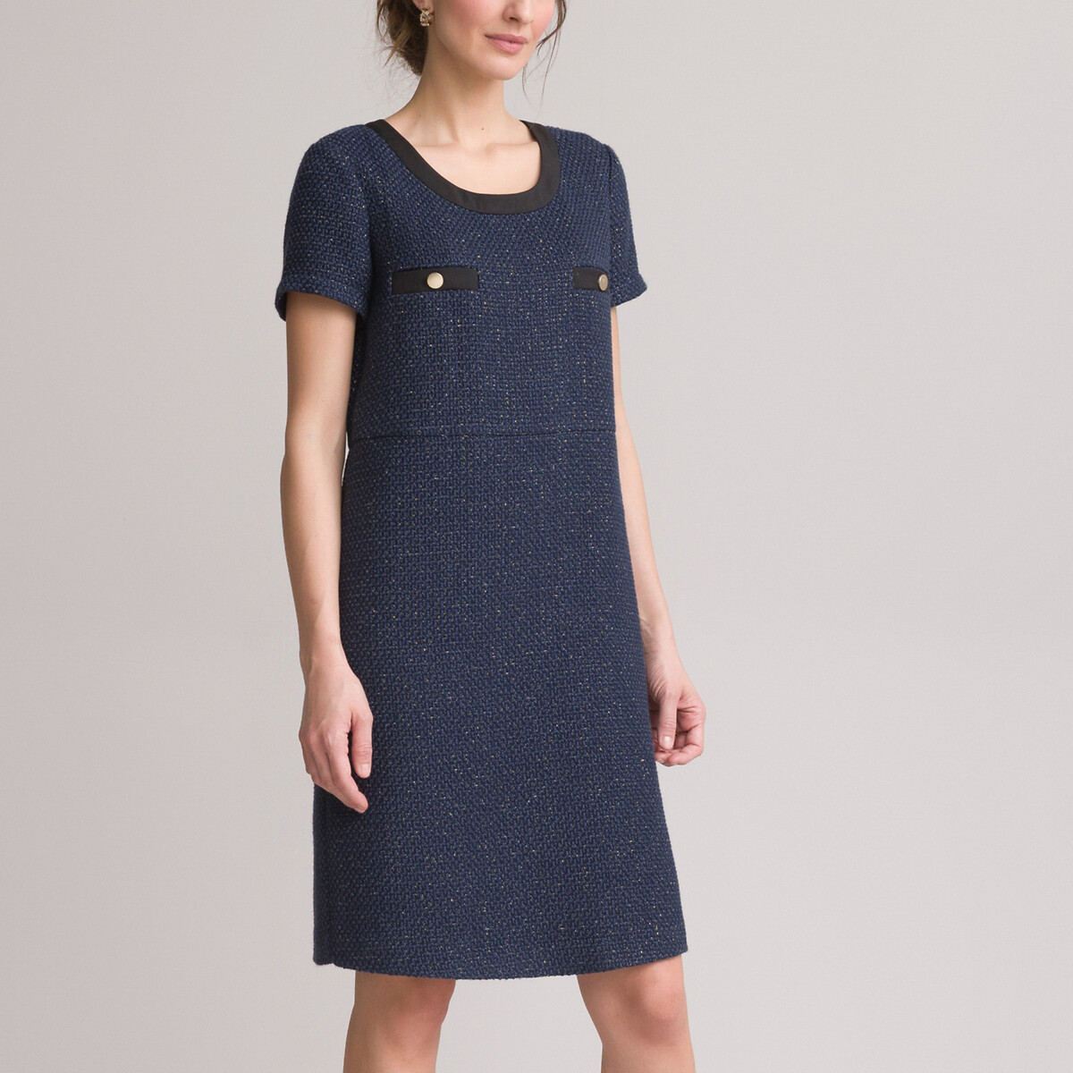 Платье-миди ANNE WEYBURN Плетеное прямое короткие рукава 50 синий, размер 50 - фото 1