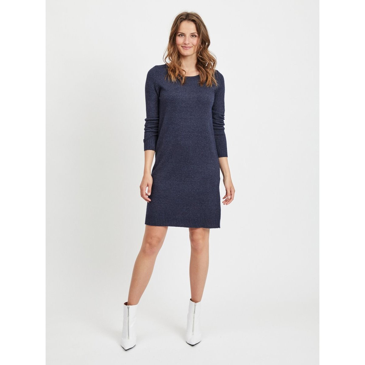 Платье-пуловер La Redoute С круглым вырезом и длинными рукавами S синий, размер S - фото 2