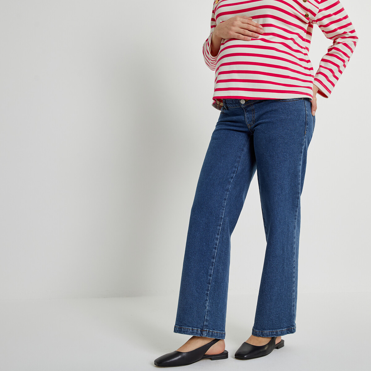 брюки прямые для периода беременности в полоску 40 fr 46 rus синий Джинсы широкие для периода беременности 40 (FR) - 46 (RUS) синий