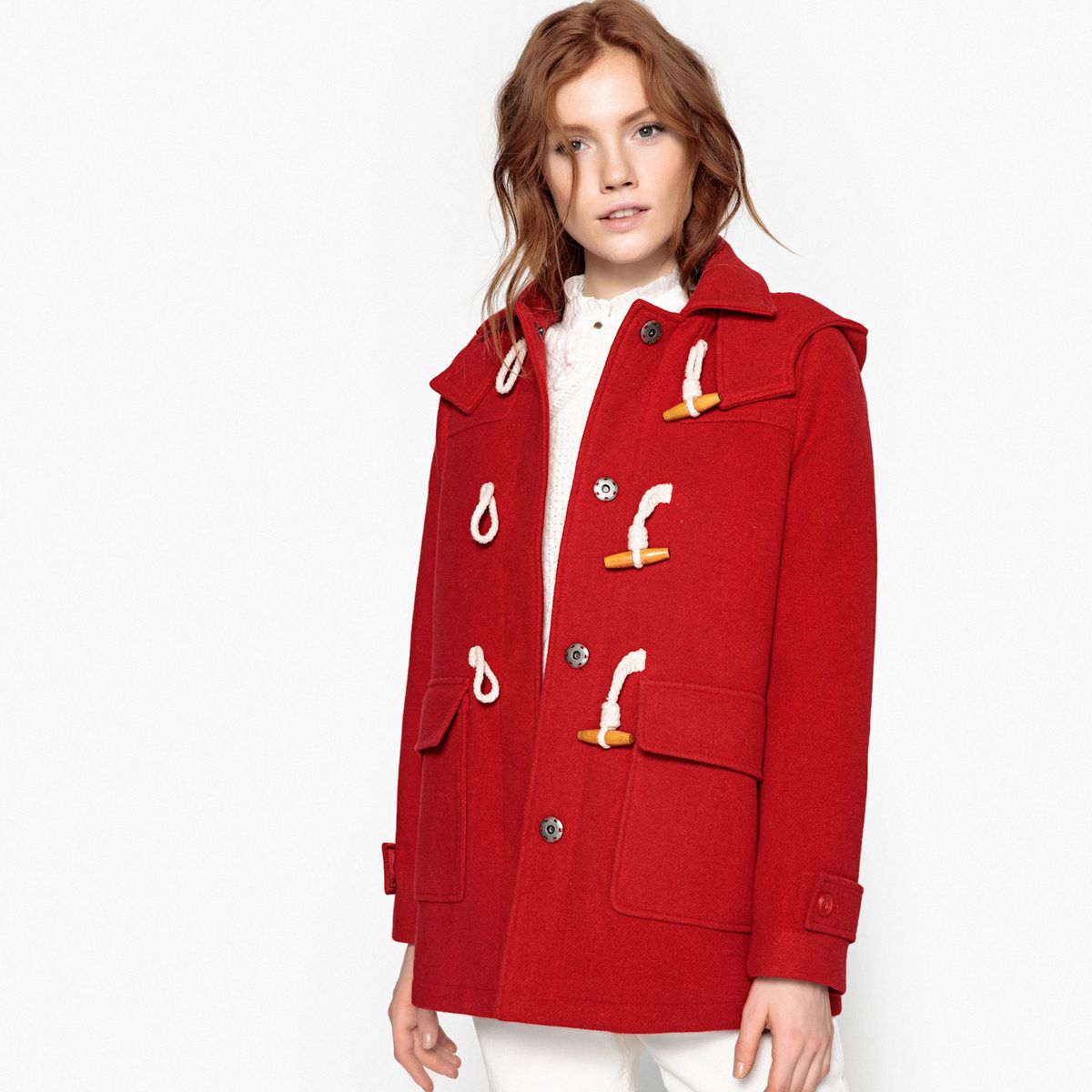 Duffle-coat à capuche, laine mélangée