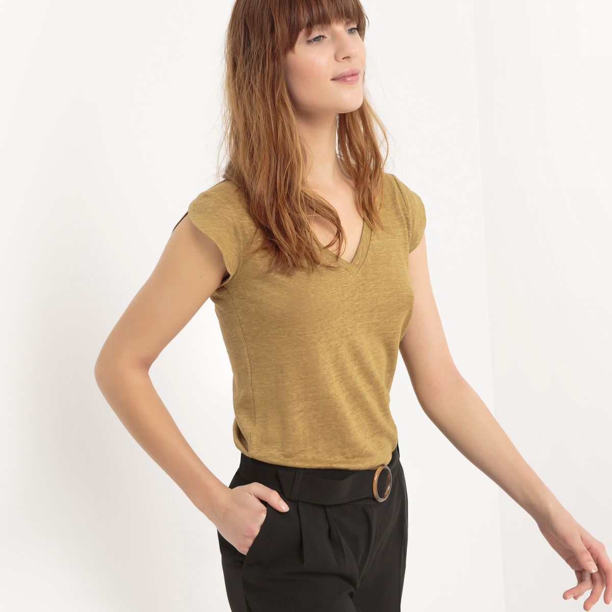 Tee shirt col V, lin