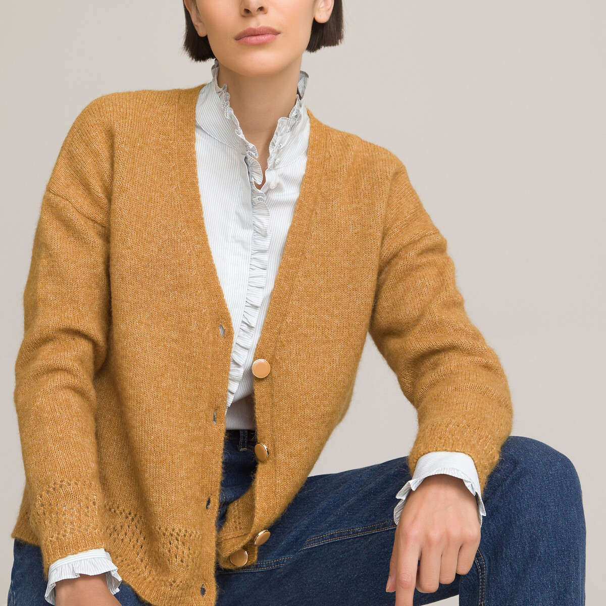 

Кардиган LA REDOUTE COLLECTIONS, Каштановый, Кардиган С V-образным вырезом на пуговицах из смешанной альпаки XL каштановый