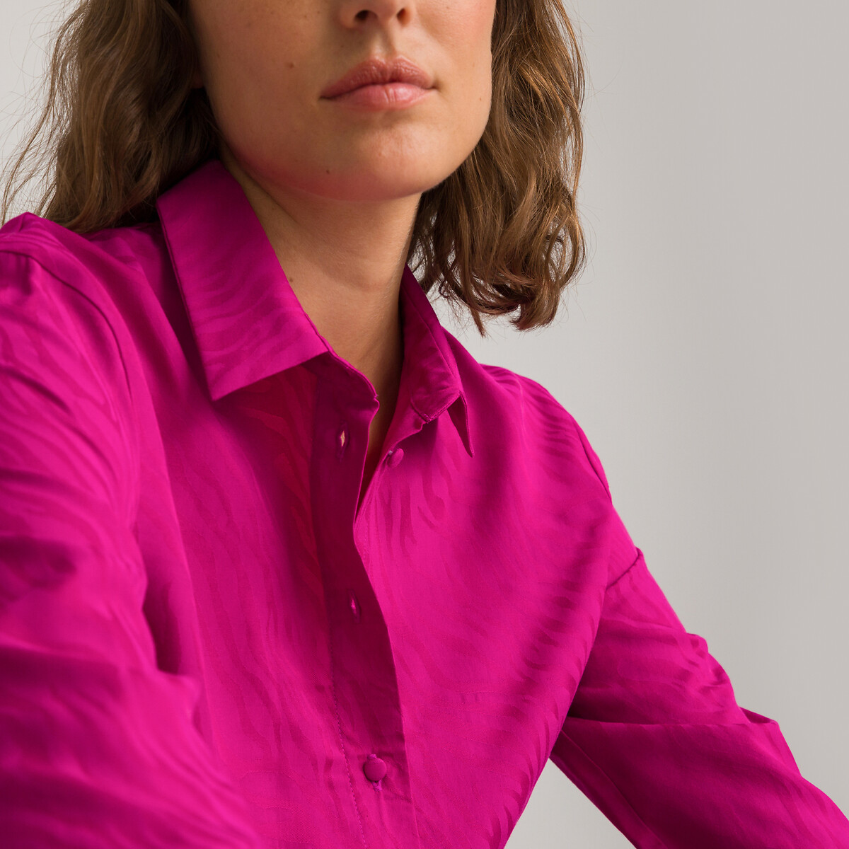 Рубашка Струящаяся с длинными рукавами из жаккарда 48 (FR) - 54 (RUS) розовый LaRedoute, размер 48 (FR) - 54 (RUS) Рубашка Струящаяся с длинными рукавами из жаккарда 48 (FR) - 54 (RUS) розовый - фото 3