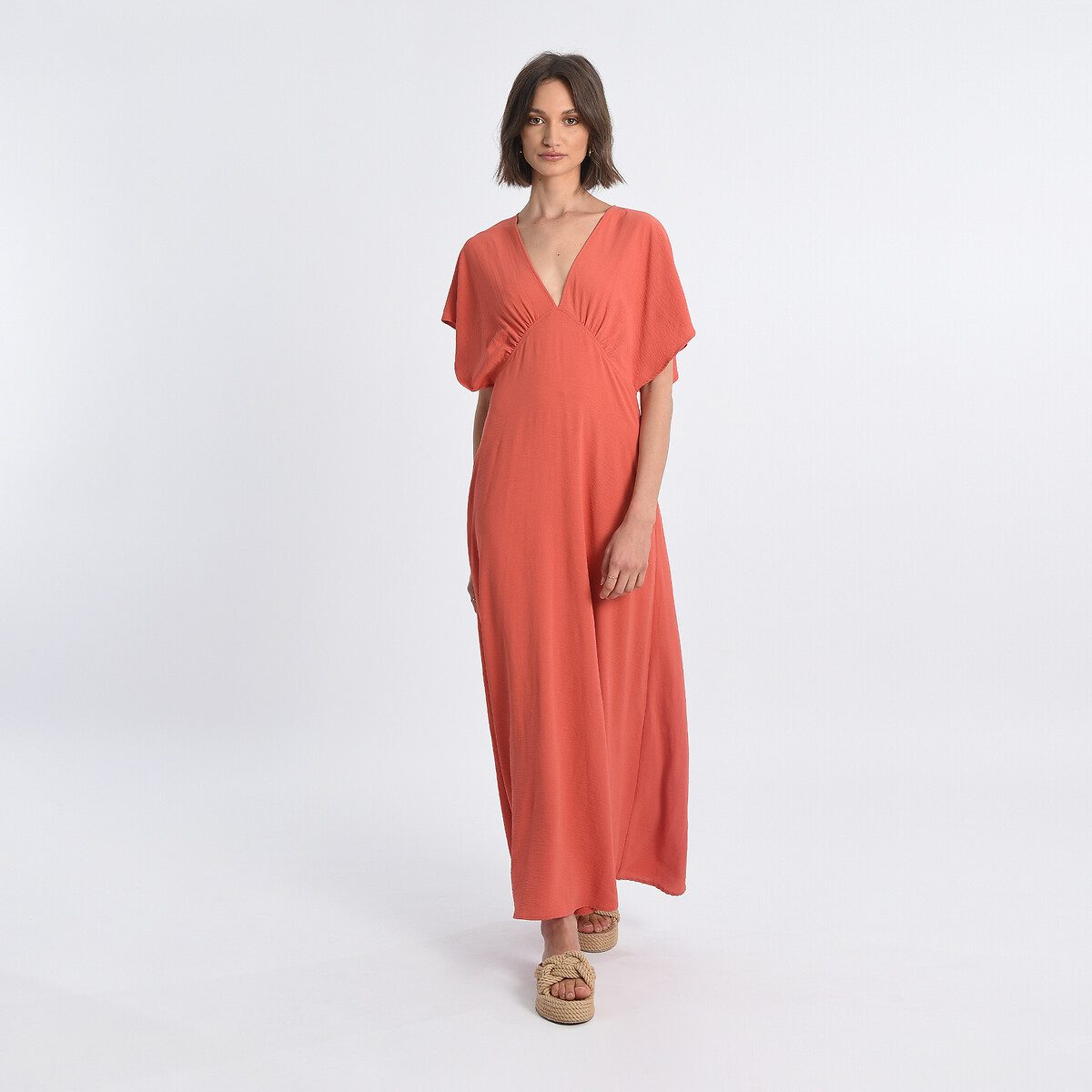 Платье Длинное с V-образным вырезом XL оранжевый LaRedoute, размер XL - фото 1