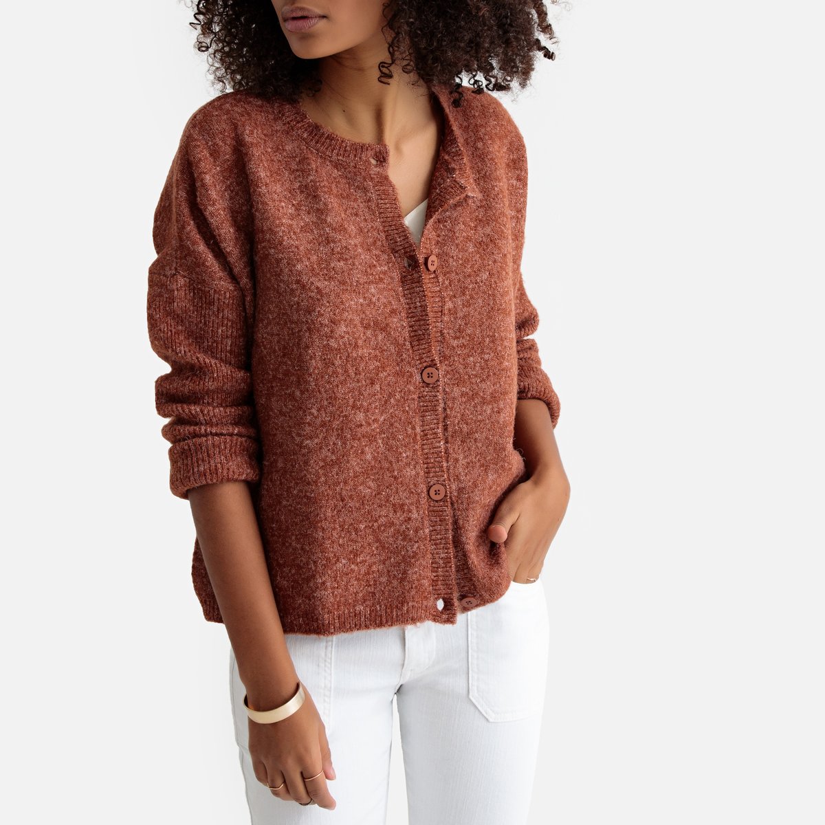

Кардиган La Redoute, Каштановый, С круглым вырезом форма болеро XL каштановый