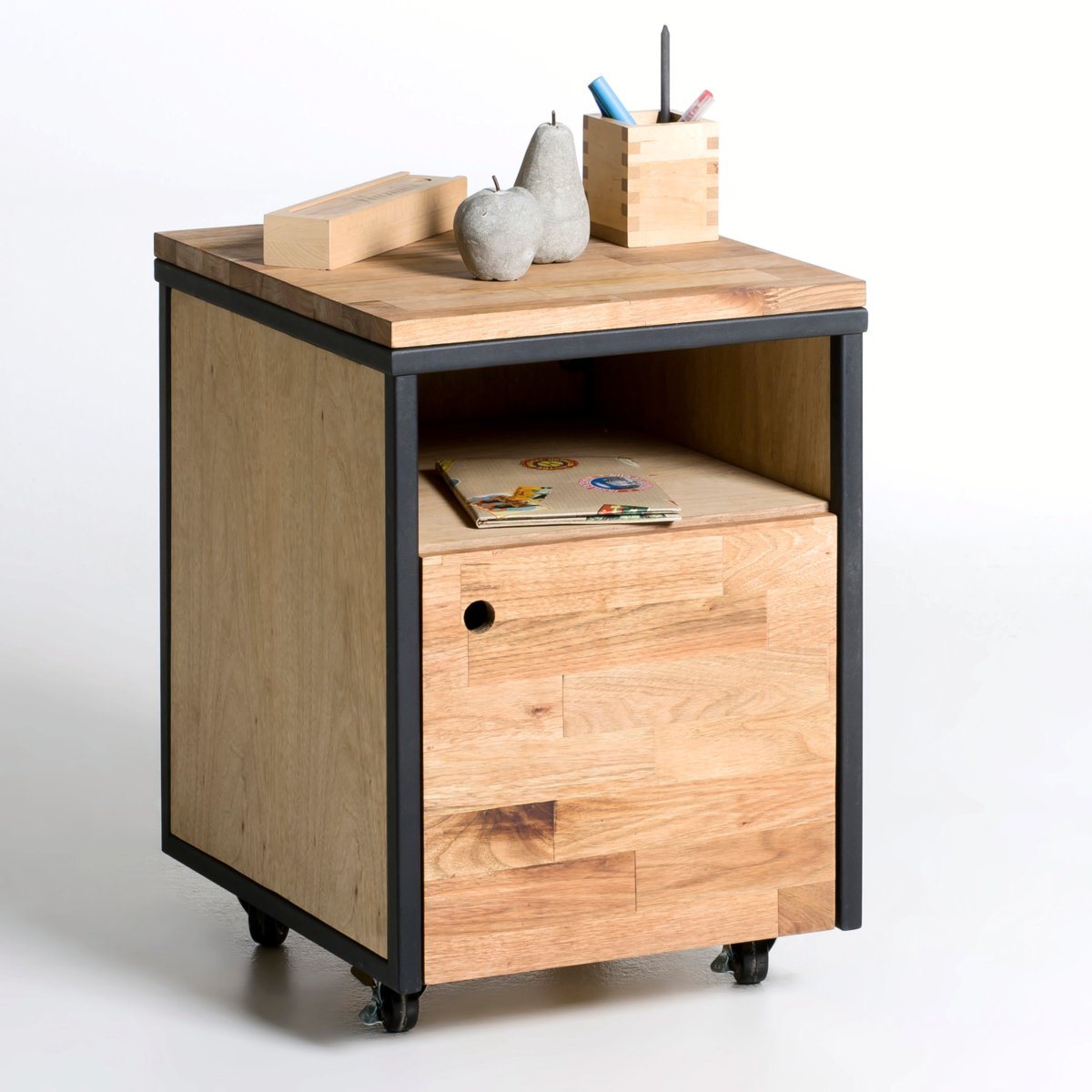 Image of Hiba Oak and Metal Cabinet on Casters