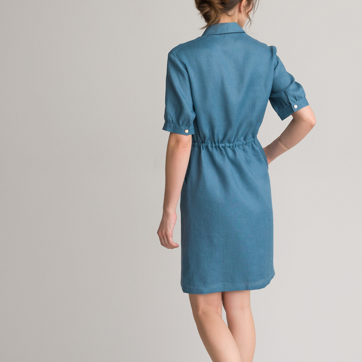 Платье-миди ANNE WEYBURN Прямое с короткими рукавами из льна 54 синий, размер 54 - фото 4