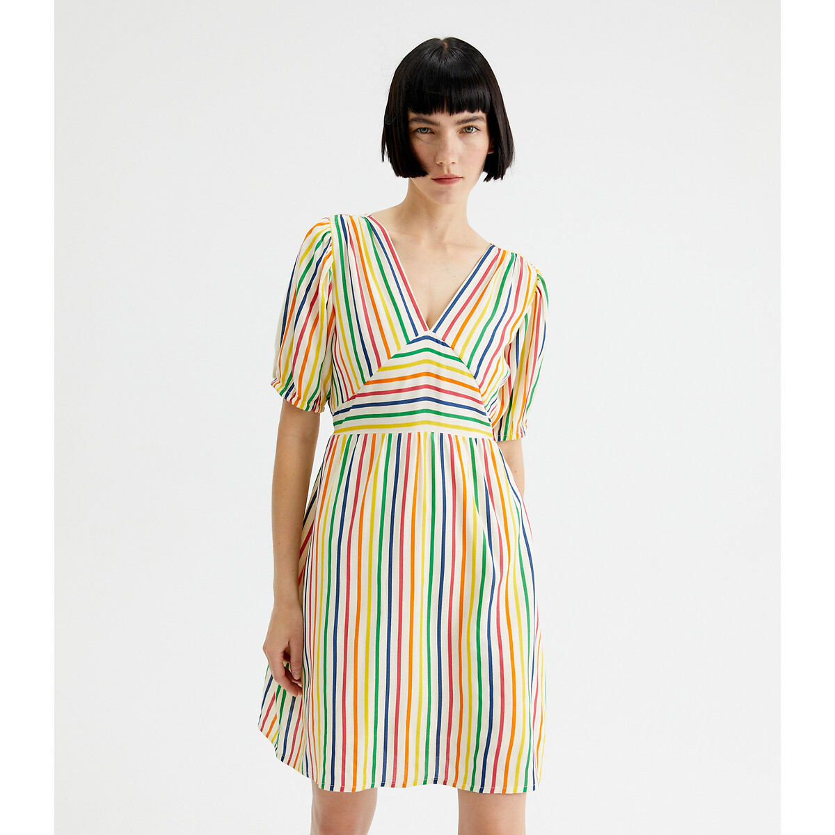 Платье С короткими рукавами в разноцветную полоску XS разноцветный