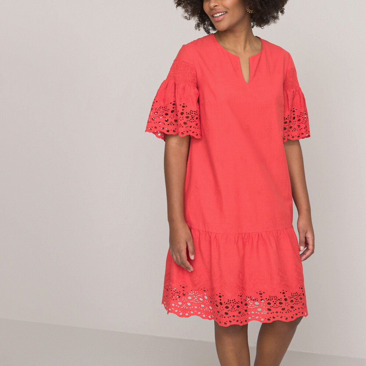 Платье Расклешенное средней длины с английской вышивкой 58 красный LaRedoute, размер 58 - фото 2