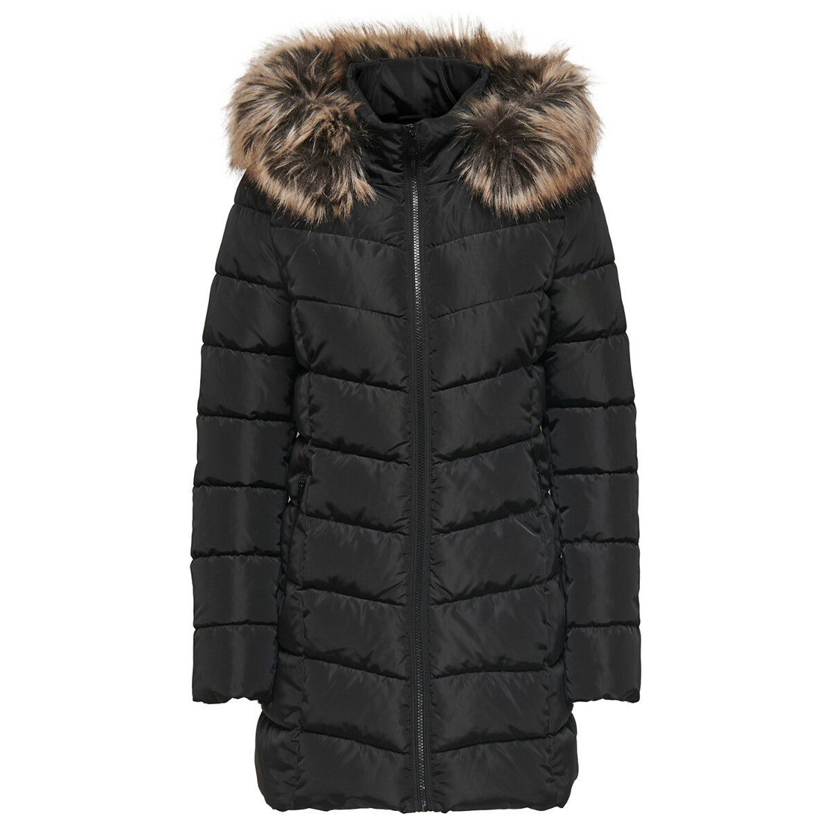 Куртка LaRedoute Стеганая средней длины с капюшоном XL черный, размер XL