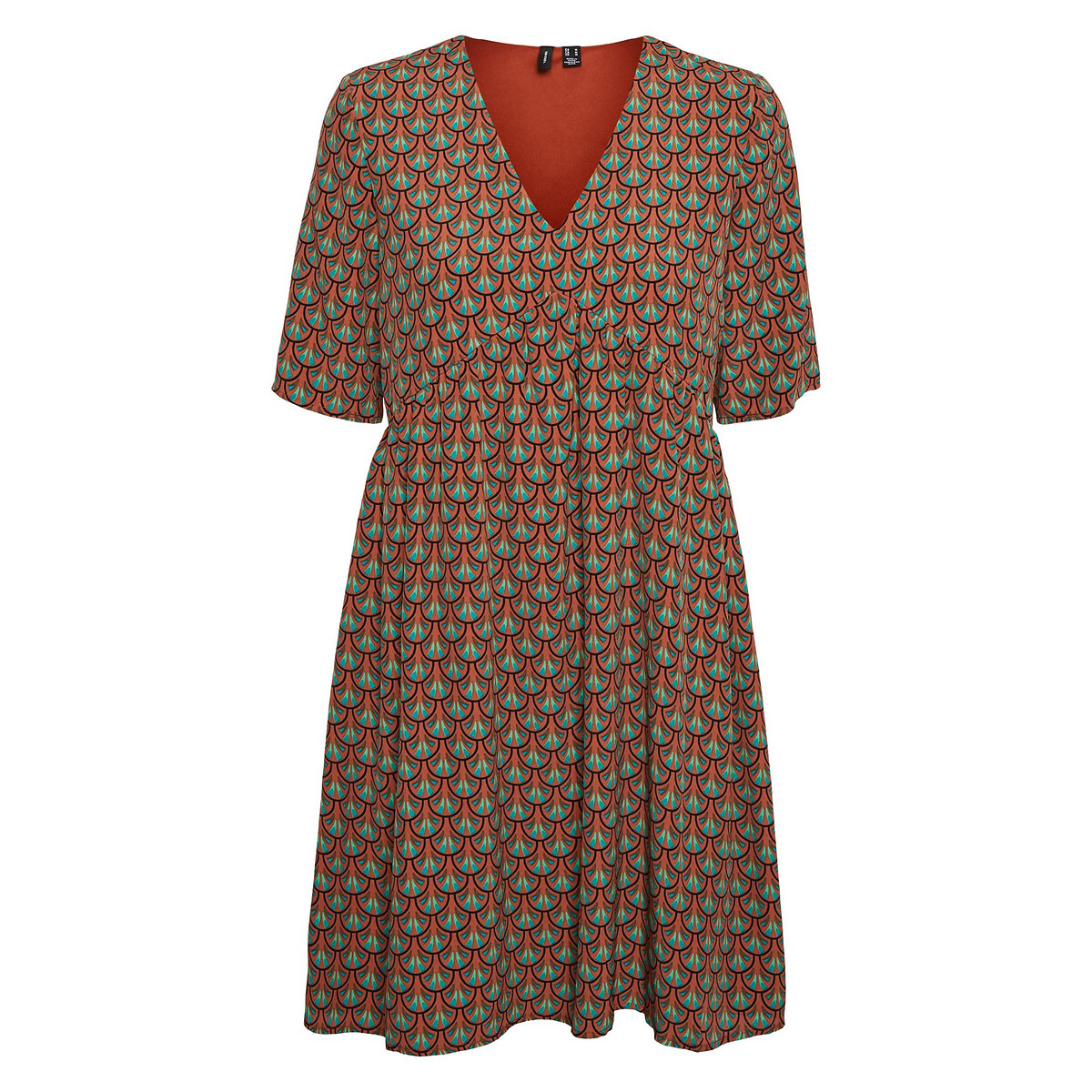 Платье LaRedoute Короткое расклешенное  V-образный вырез с принтом XS оранжевый, размер XS - фото 5