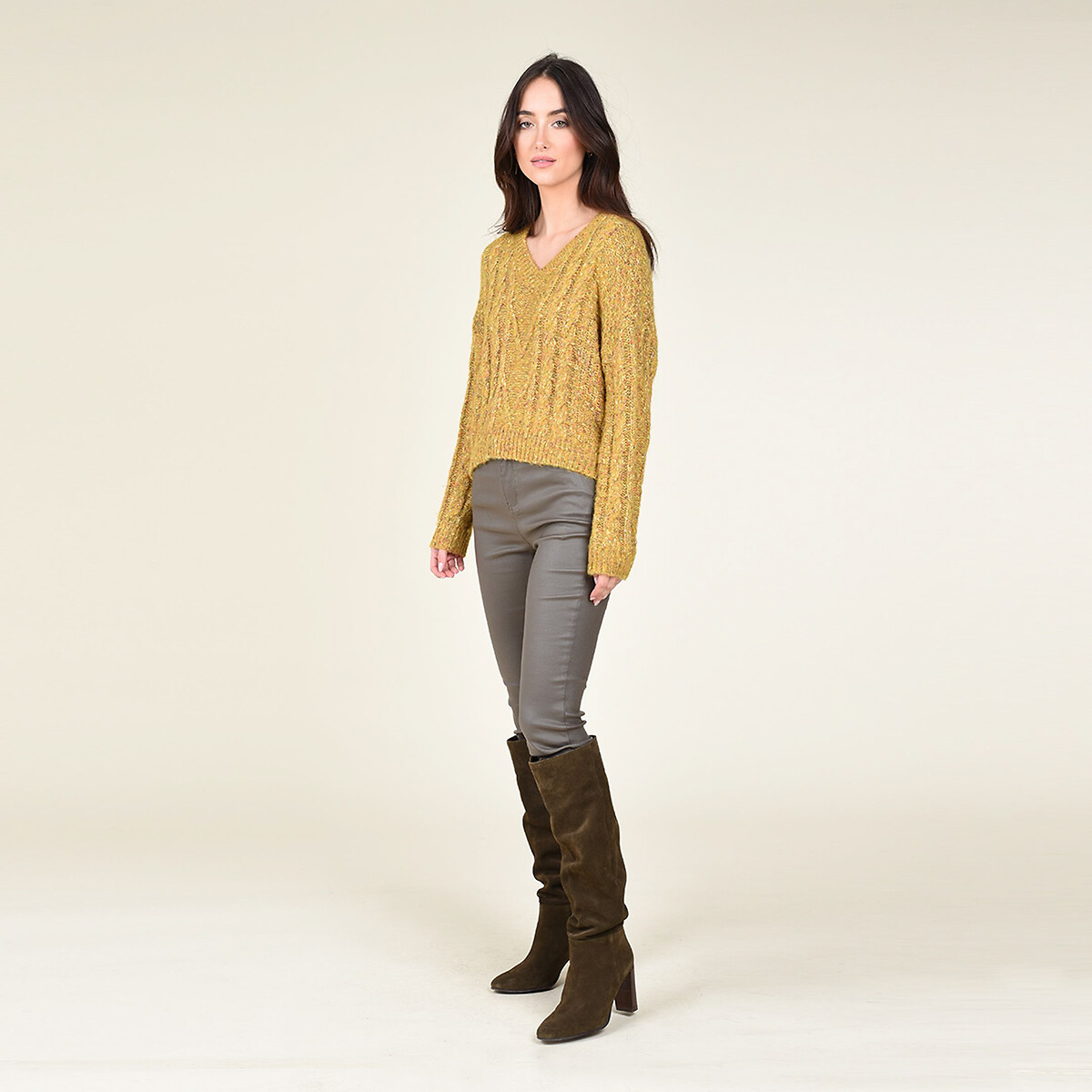 Пуловер MOLLY BRACKEN Из трикотажа меланж с V-образным вырезом XL желтый, размер XL - фото 2