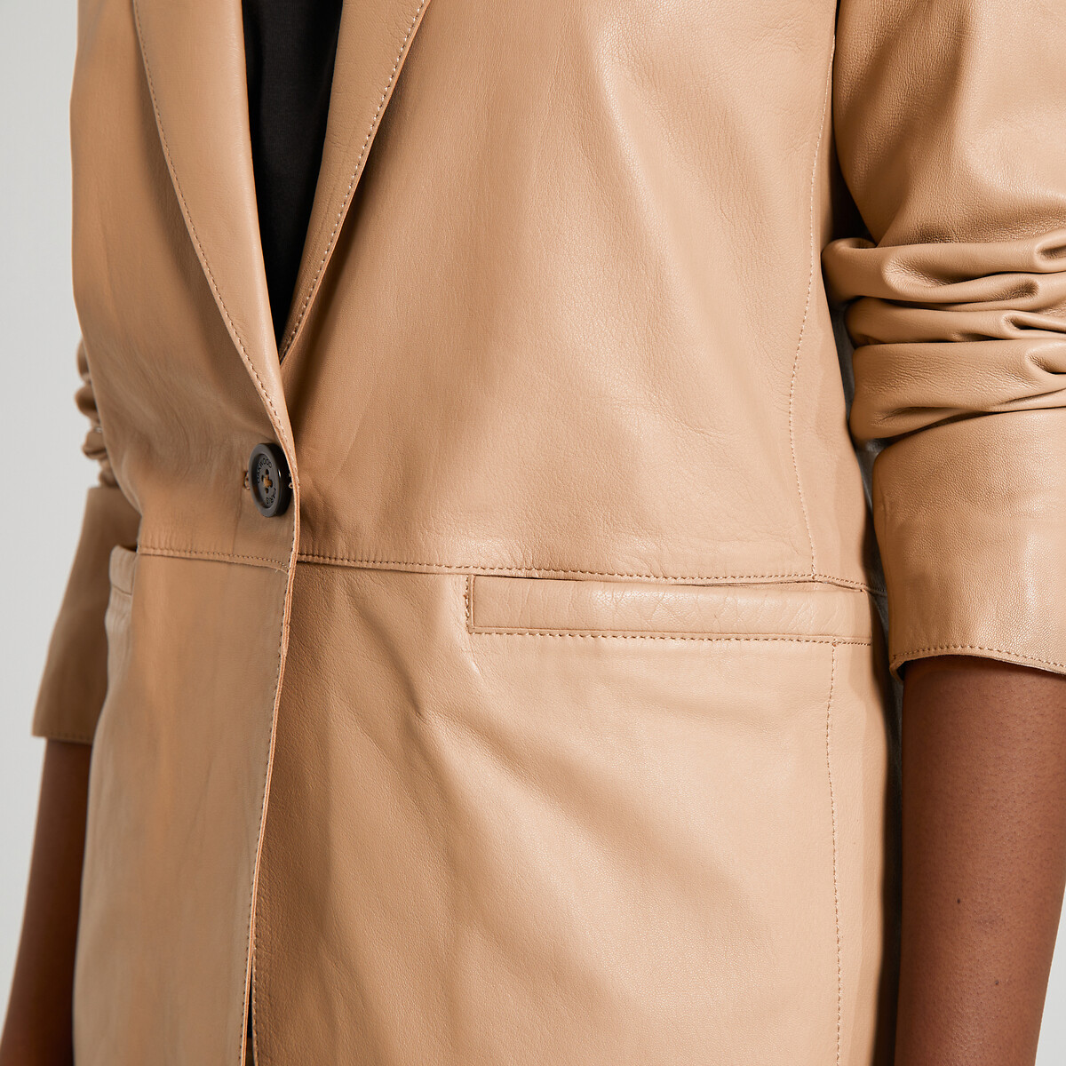 Пиджак костюмный прямого покроя из кожи SISAL  L бежевый LaRedoute, размер L - фото 3