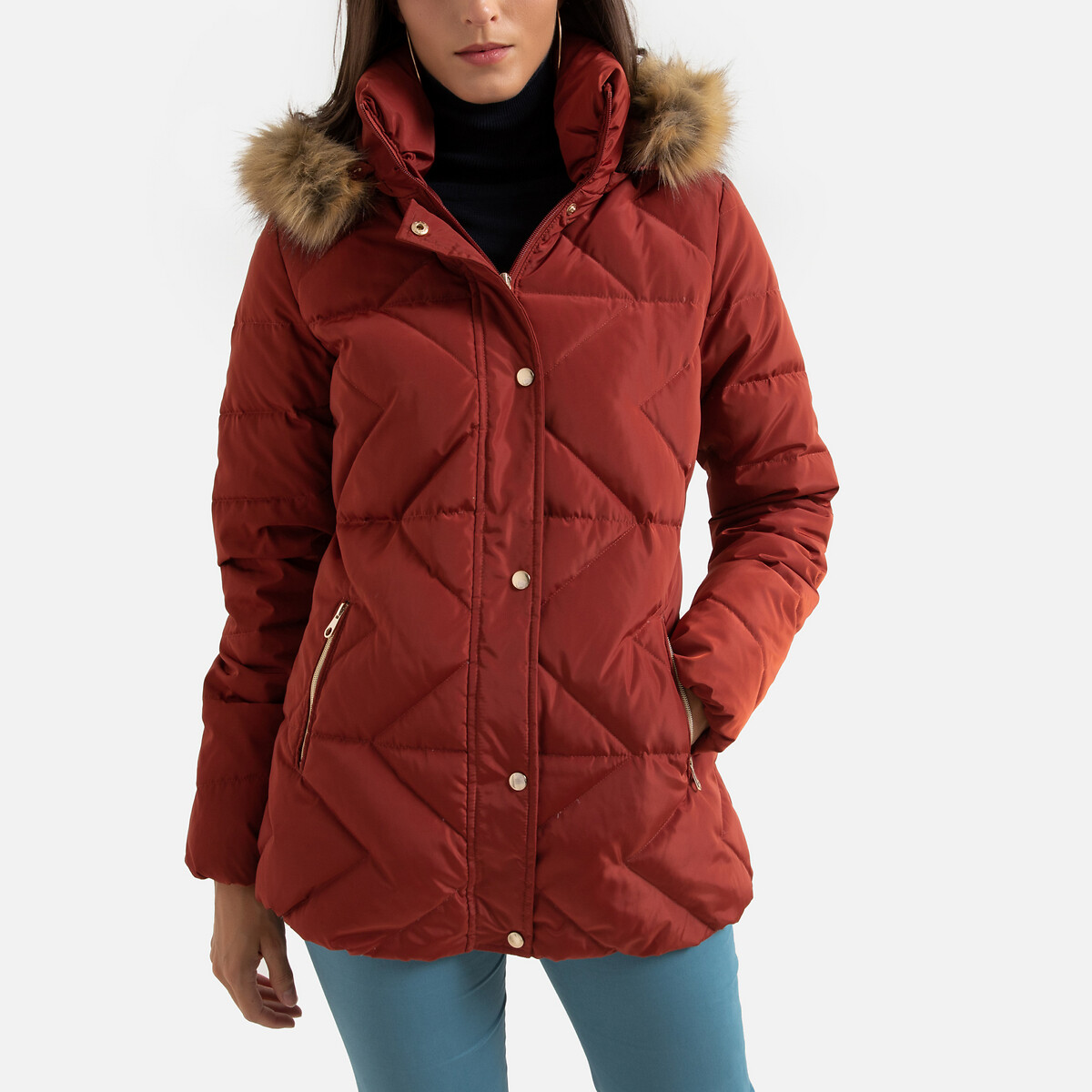 Куртка La Redoute Стеганая с капюшоном зимняя 50 (FR) - 56 (RUS) оранжевый, размер 50 (FR) - 56 (RUS)
