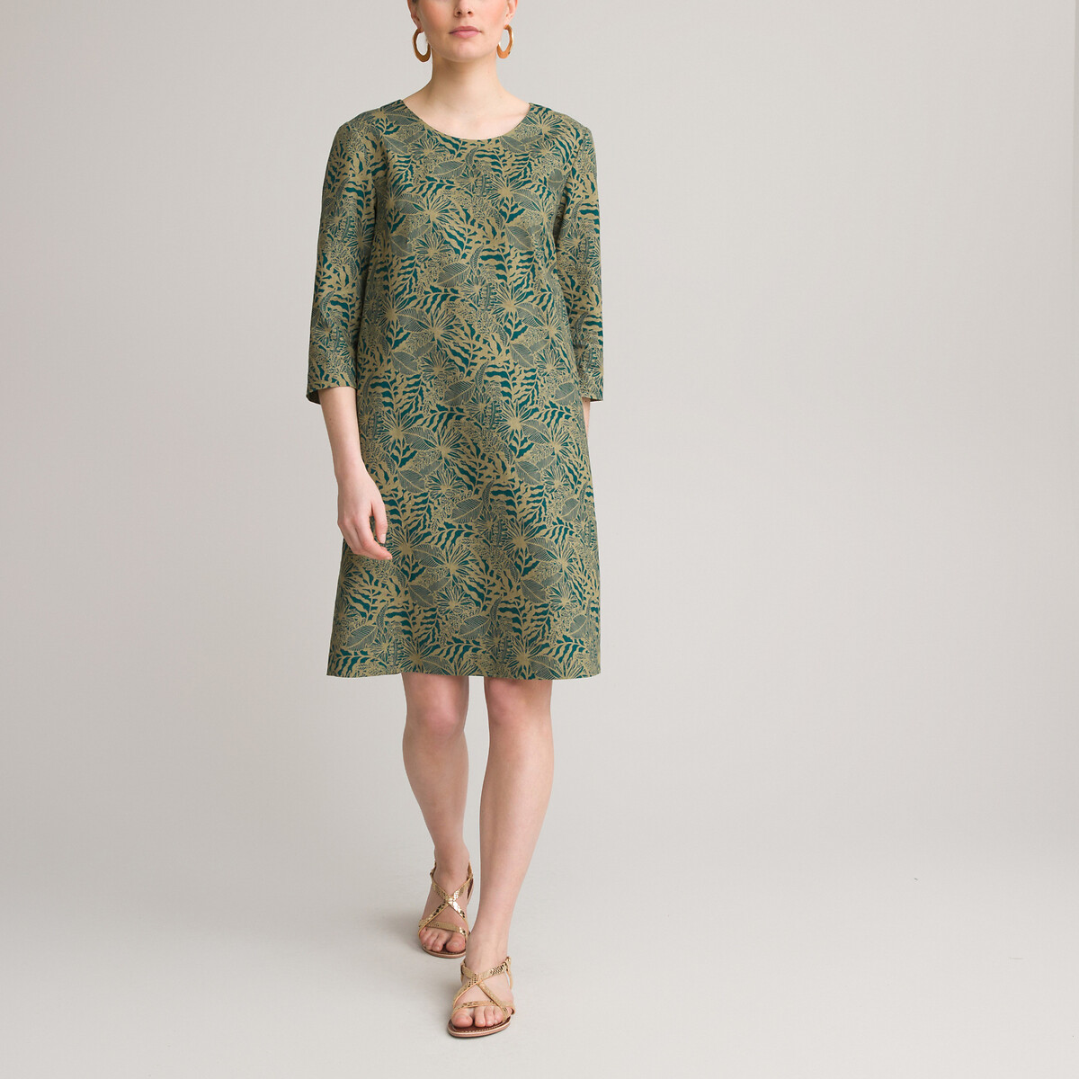Платье-миди ANNE WEYBURN Прямое с цветочным принтом рукава 34 56 зеленый, размер 56 - фото 1