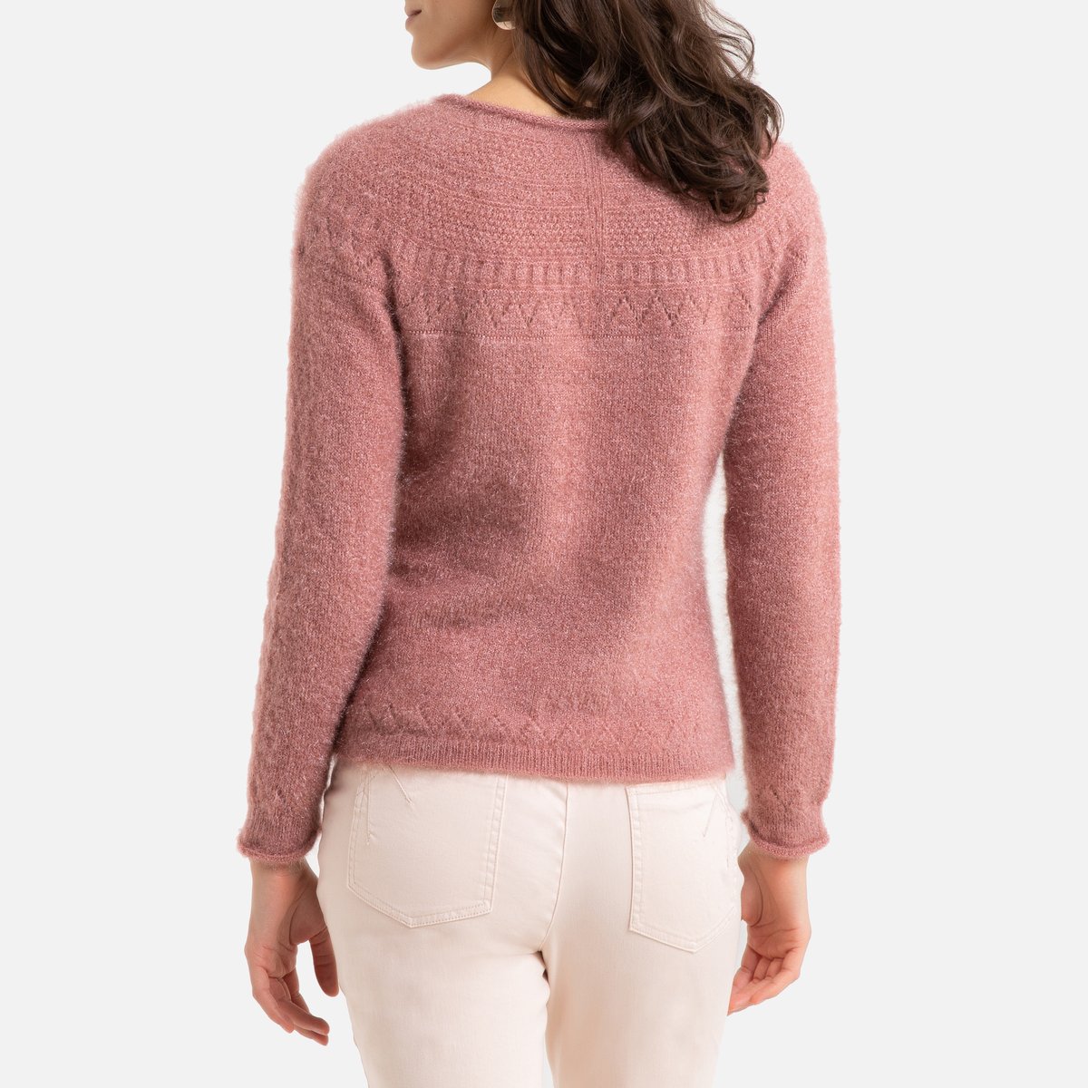 Пуловер La Redoute С V-образным вырезом из плотного трикотажа 50/52 (FR) - 56/58 (RUS) розовый, размер 50/52 (FR) - 56/58 (RUS) С V-образным вырезом из плотного трикотажа 50/52 (FR) - 56/58 (RUS) розовый - фото 4