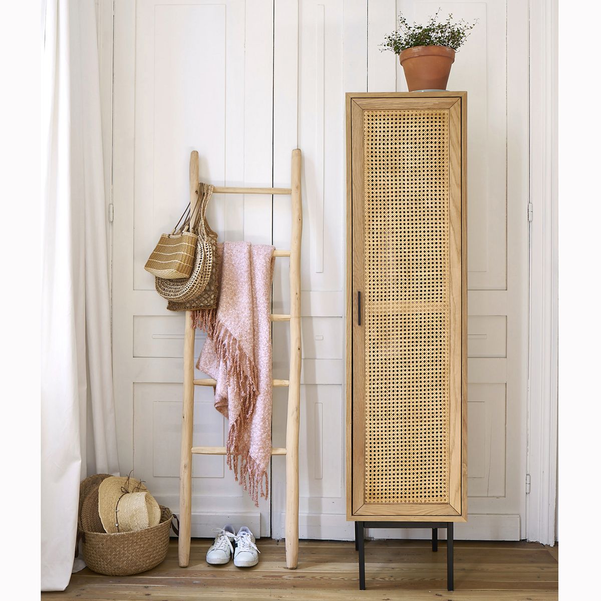 Armoire 1 porte cannage, penderie, WASKA