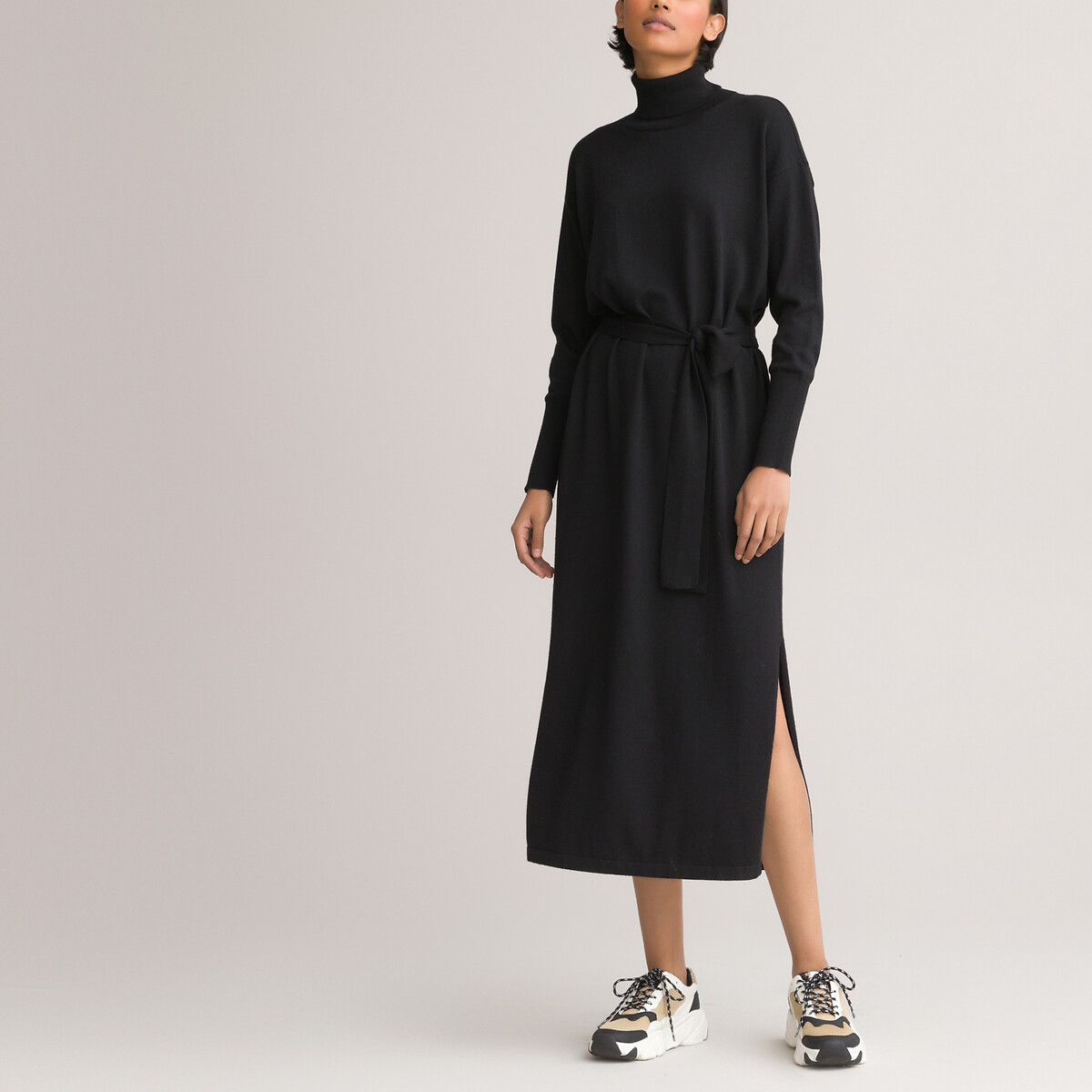 Платье-пуловер LaRedoute С длинным воротником и рукавами XL черный, размер XL - фото 1