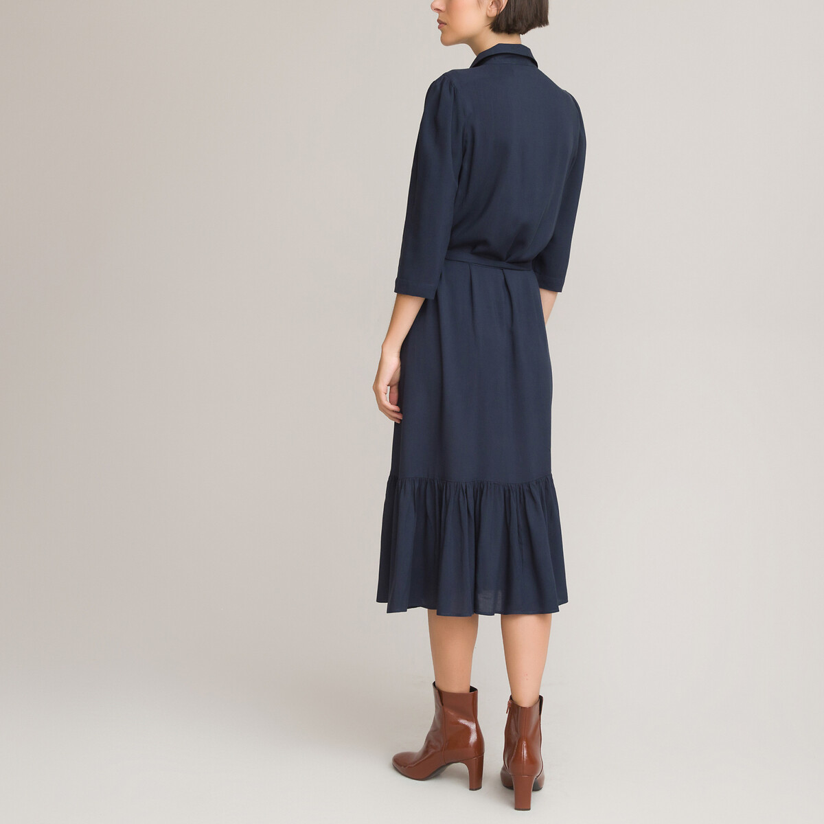Платье-рубашка LaRedoute Длинное низ с воланом 50 синий, размер 50 - фото 4