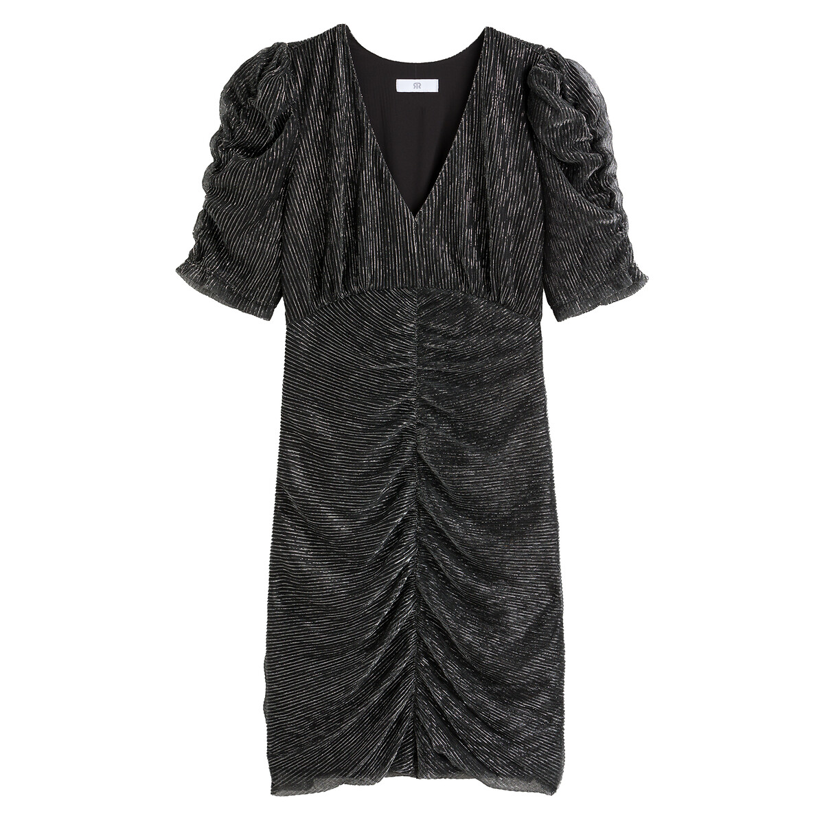 Платье LA REDOUTE COLLECTIONS С V-образным вырезом короткими рукавами из блестящего трикотажа 40 серебристый, размер 40 - фото 5